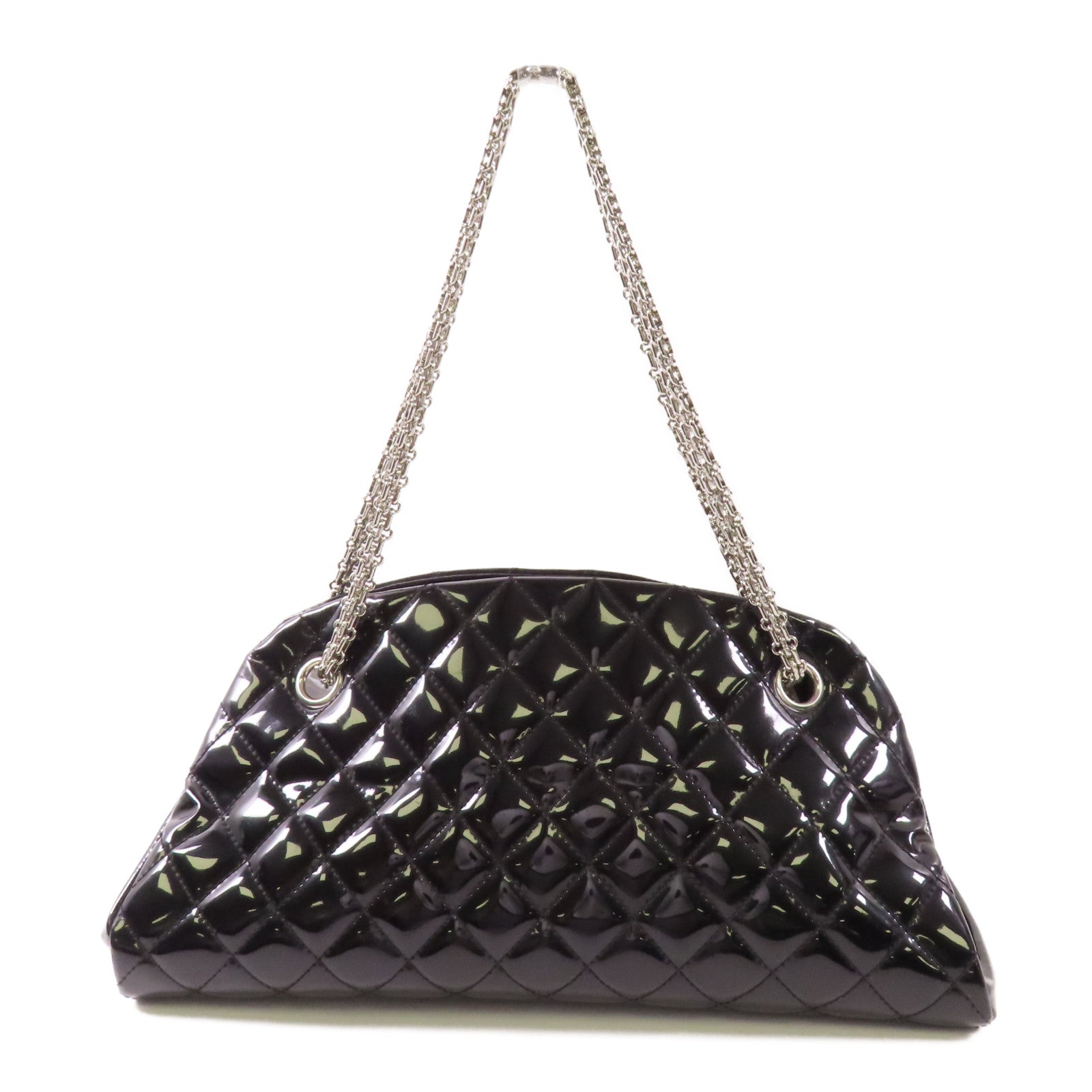 CHANEL 漆皮皮革Chain Shoulder銀扣鏈帶肩背袋