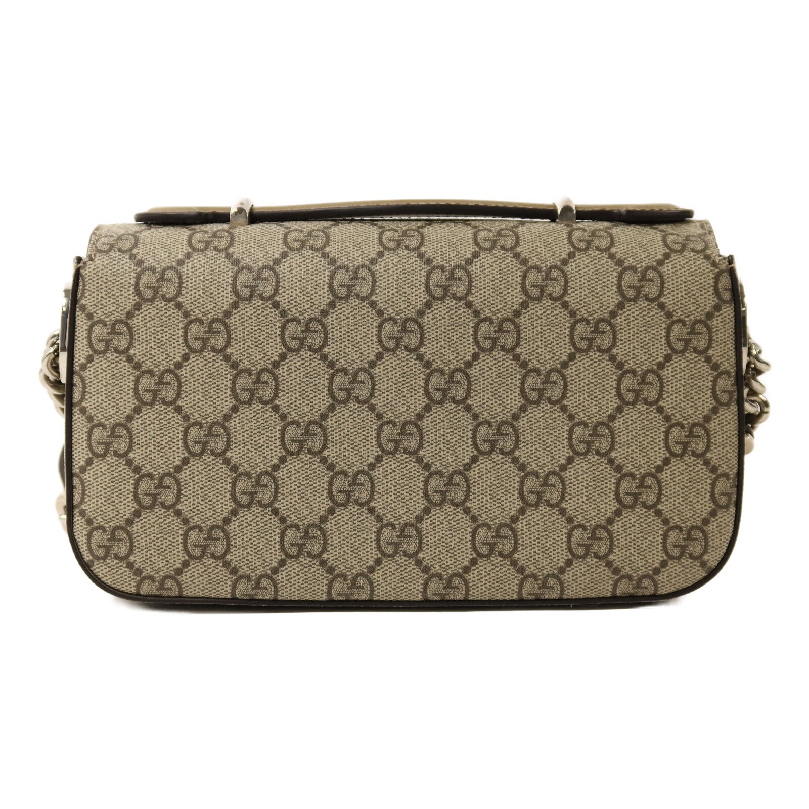 GUCCI 塗層帆布Petit GG Mini Bag銀扣鏈帶手挽肩背兩用袋