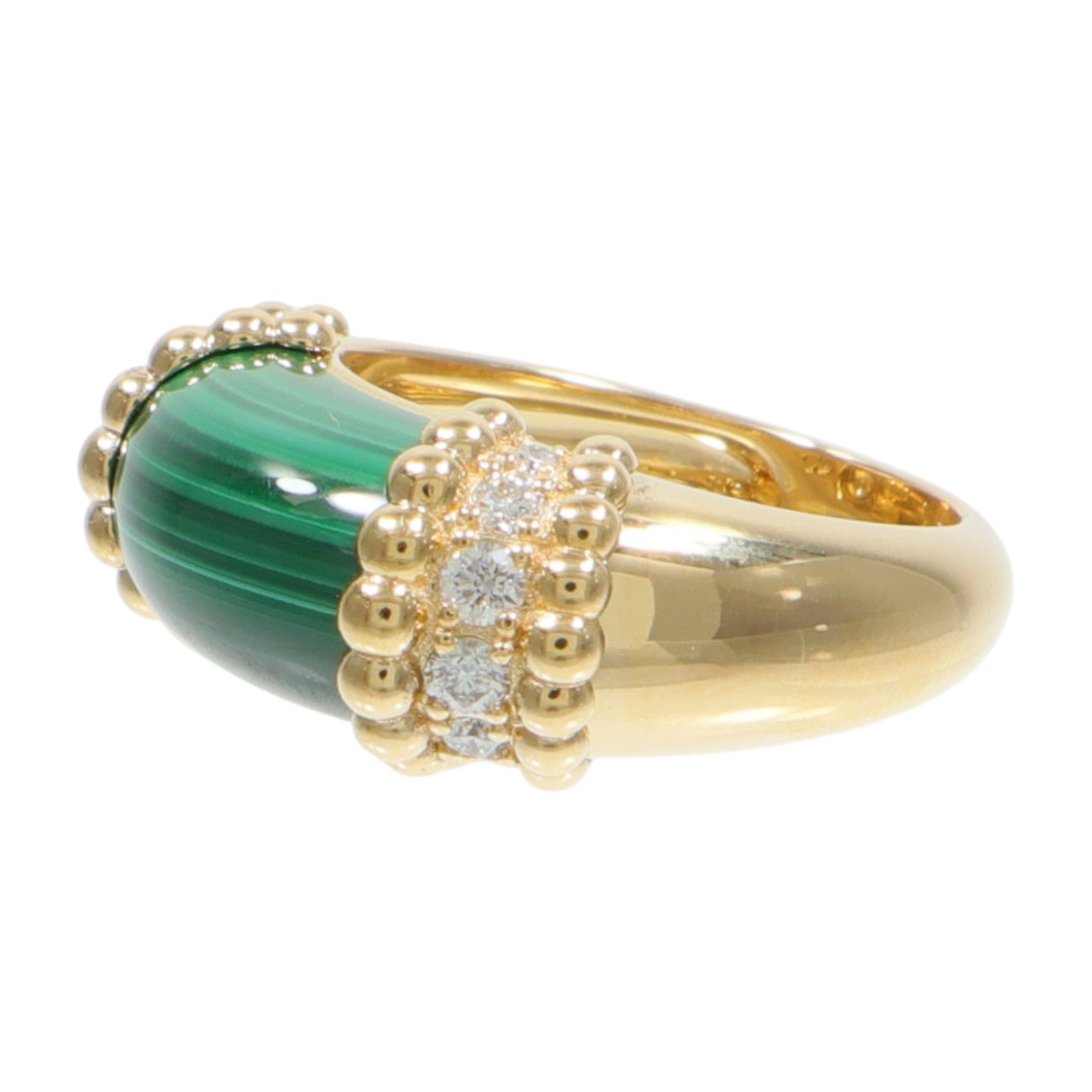 Van Cleef & Arpels 18K黃金Perlee Couleurs孔雀石/鑽石戒指