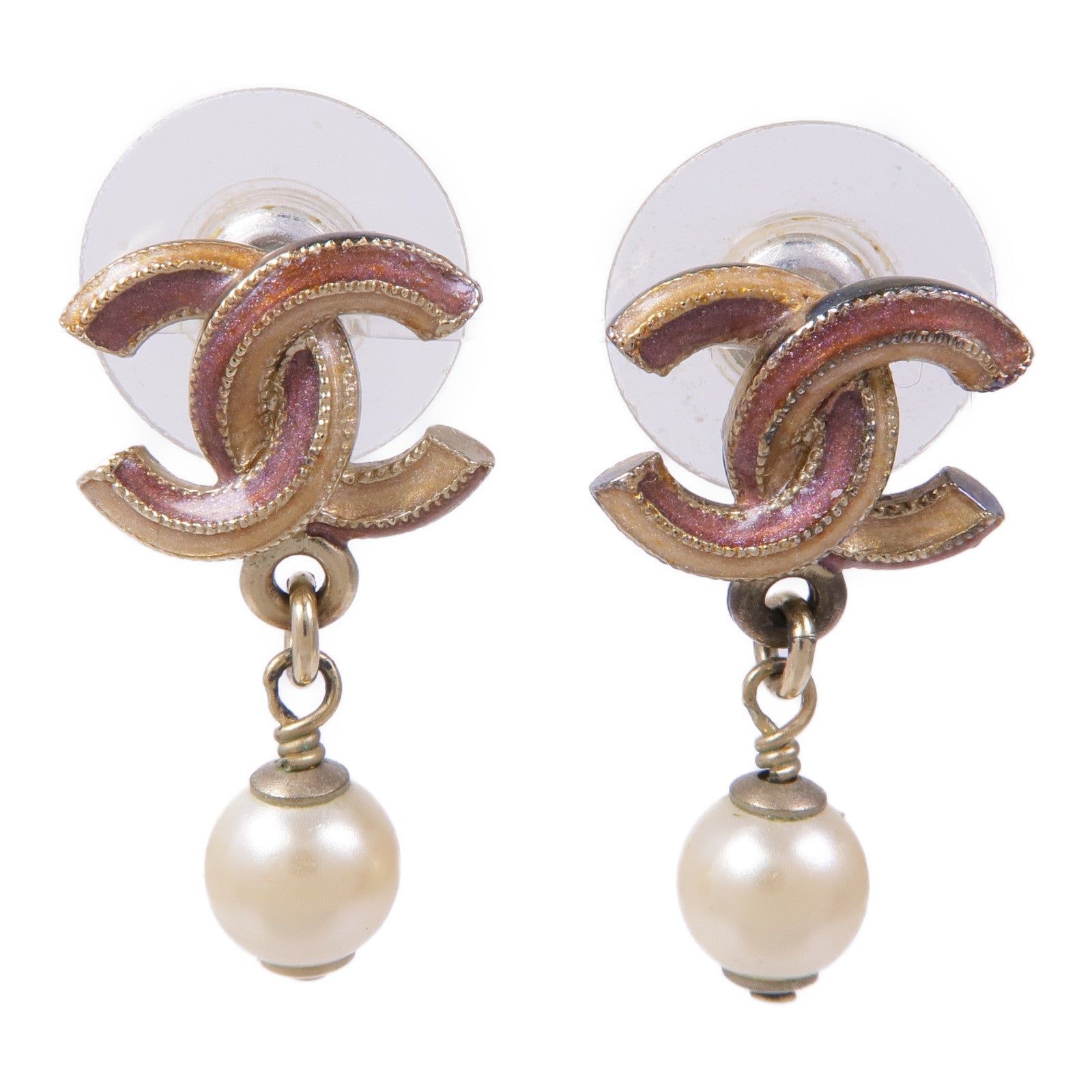 CHANEL CC Earrings Accessories PVC Metal Gold White