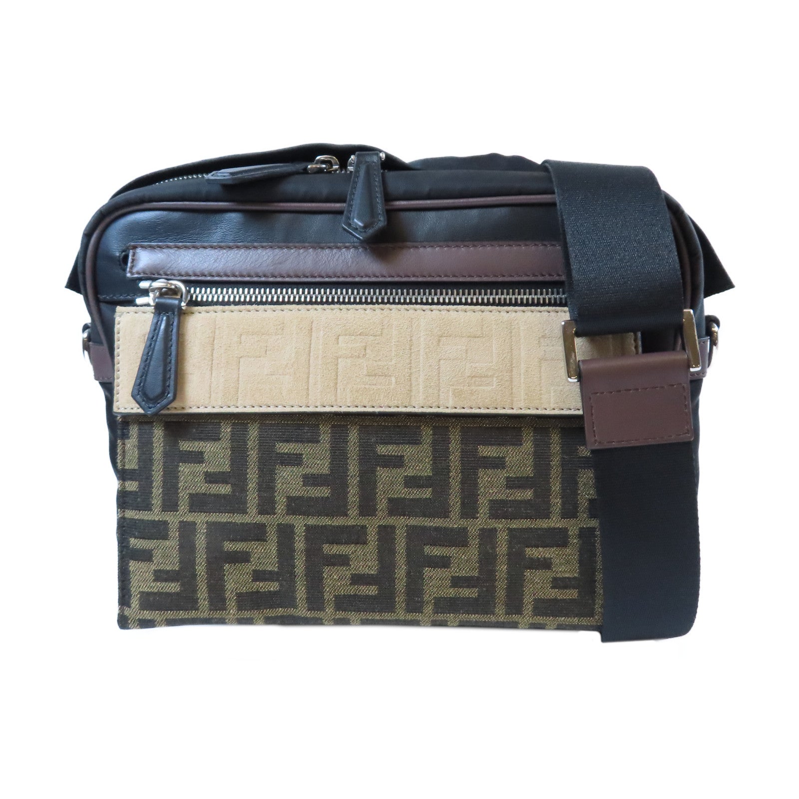 FENDI 【激減優惠】尼龍Shoulder Bag銀扣肩背袋啡色