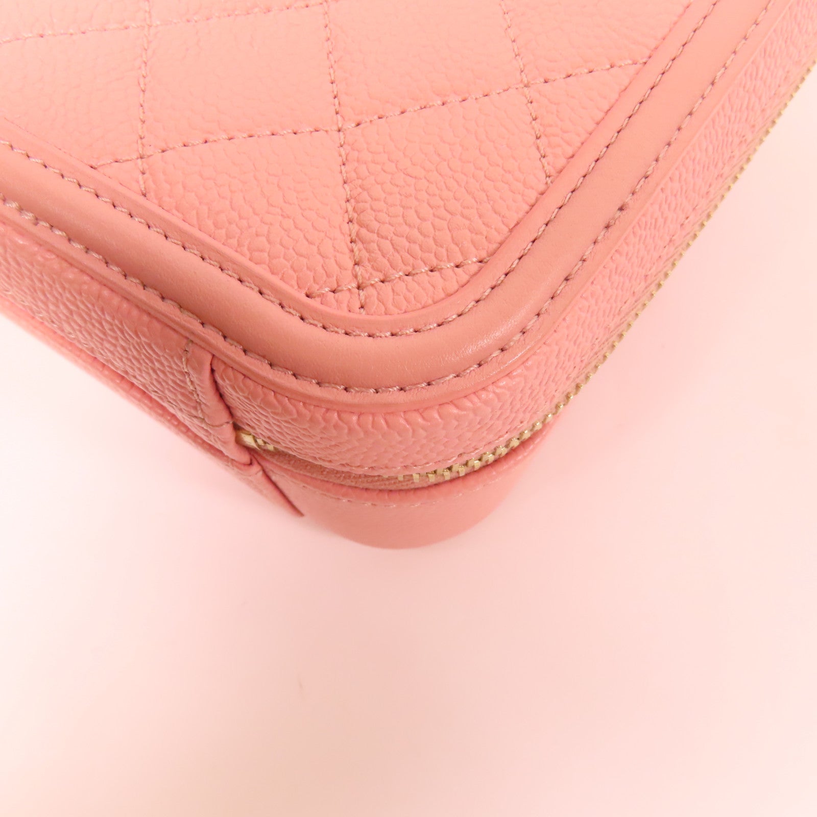 CHANEL CC GHW Vanity Case 2Way Shoulder Hand Bag Calfskin Leather Pink