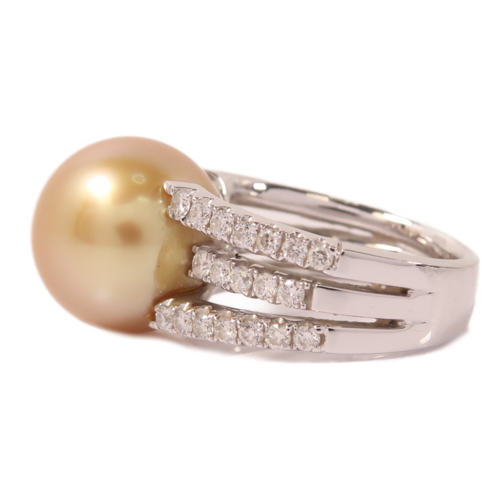 JEWELRY 18K白金Pearl Ring15.24ct珍珠/1.120ct鑽石戒指US#6.75