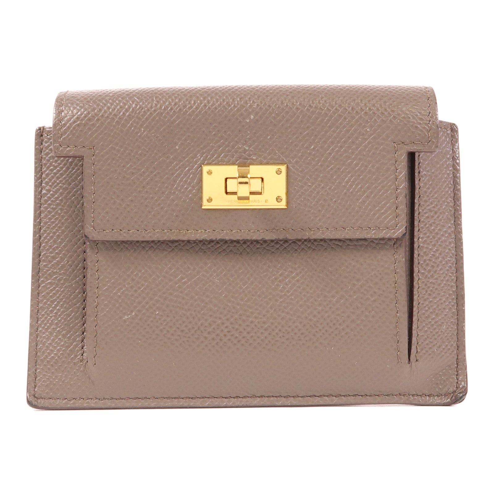 HERMES Epsom皮革Kelly Pocket金扣錢包Etain