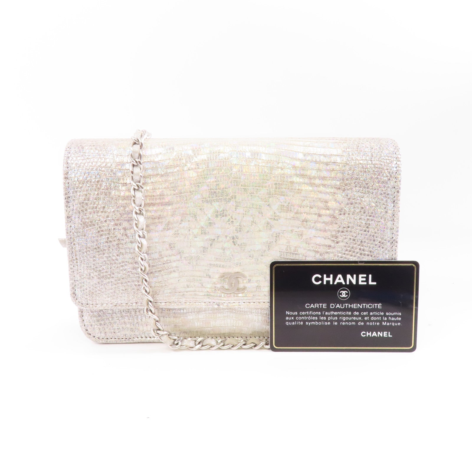 CHANEL 皮革Wallet On Chain銀扣鏈帶肩背袋銀色