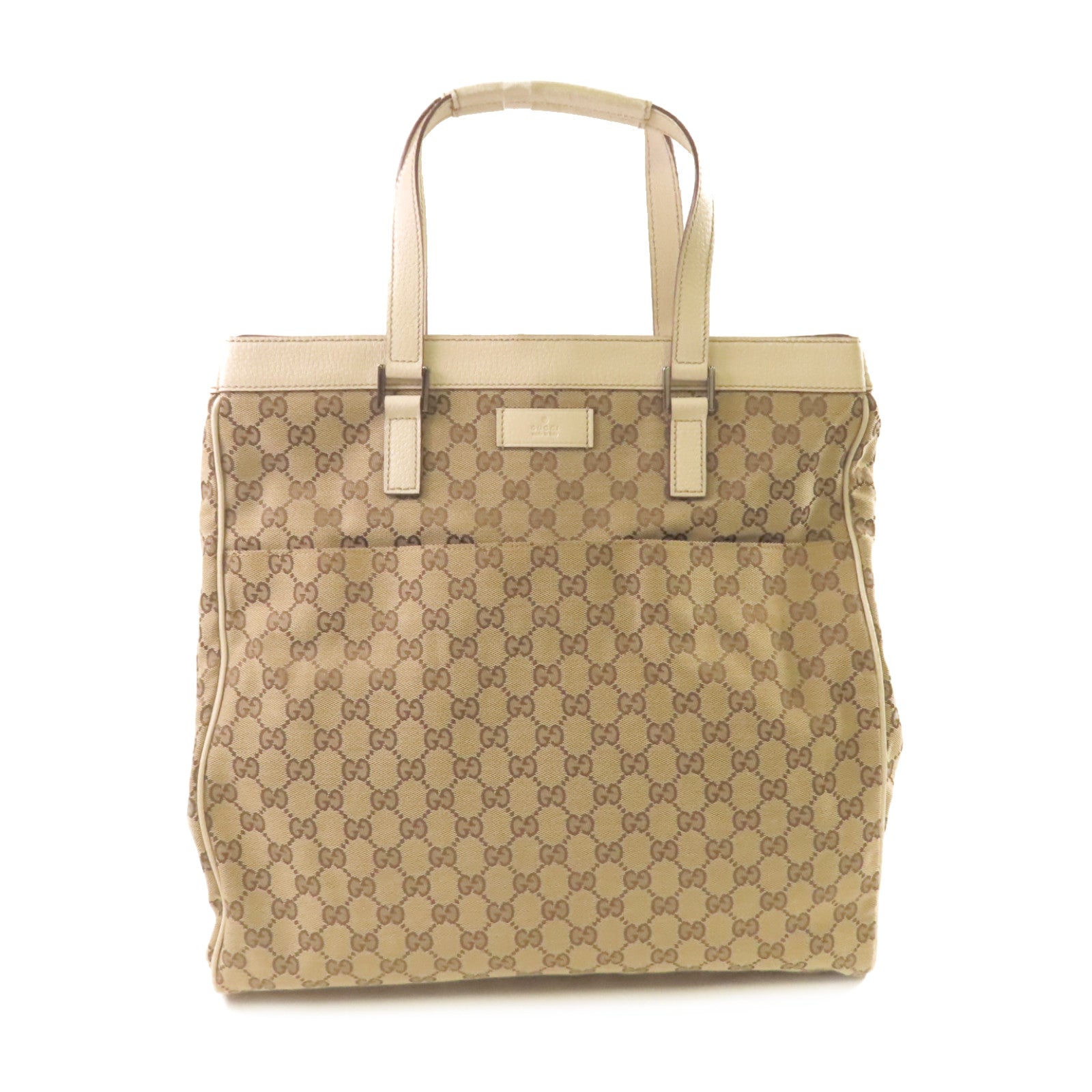 GUCCI GG帆布Tote Bag銀扣手挽袋啡色/米白色