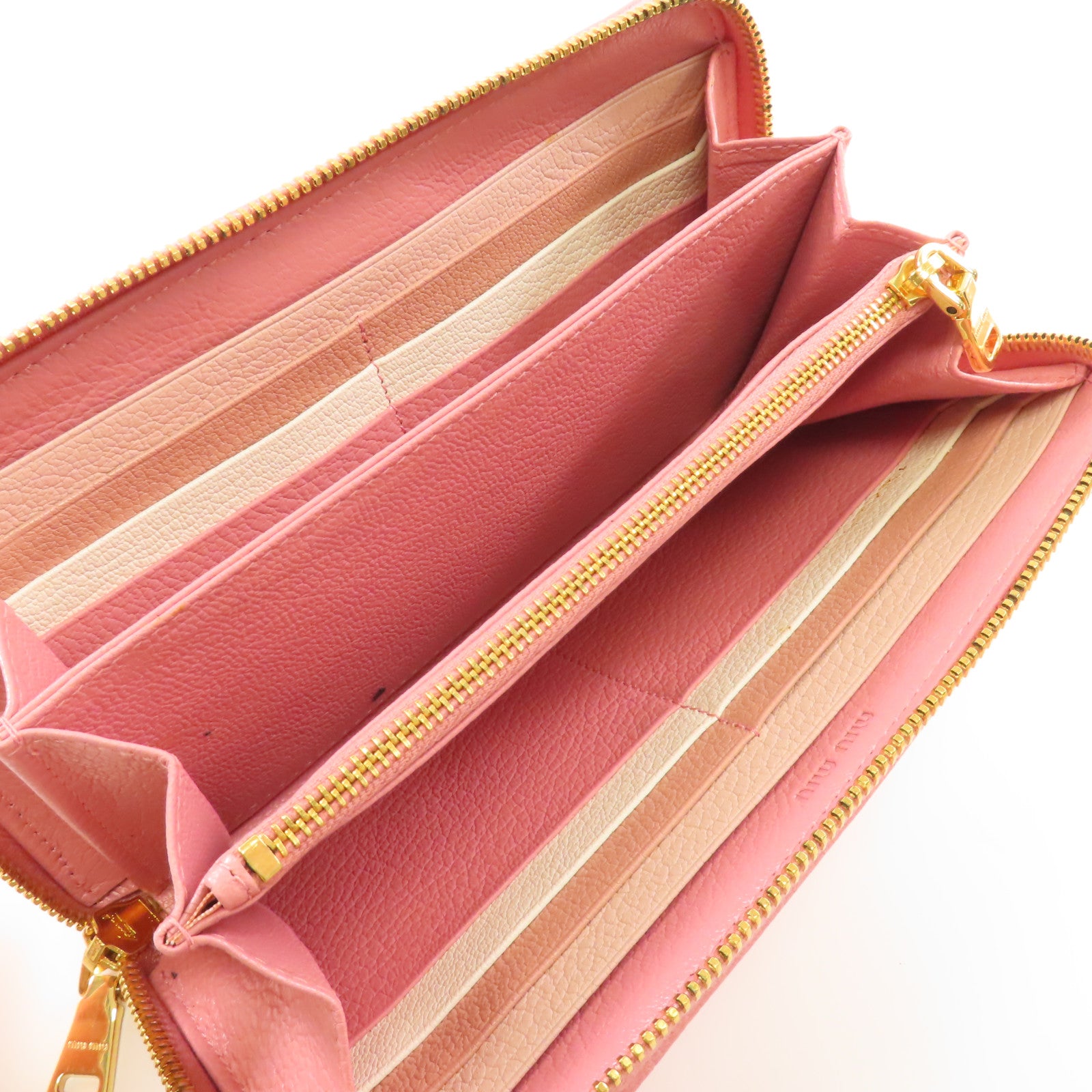 Miu Miu 牛皮皮革Long Wallet金扣長錢包粉紅色