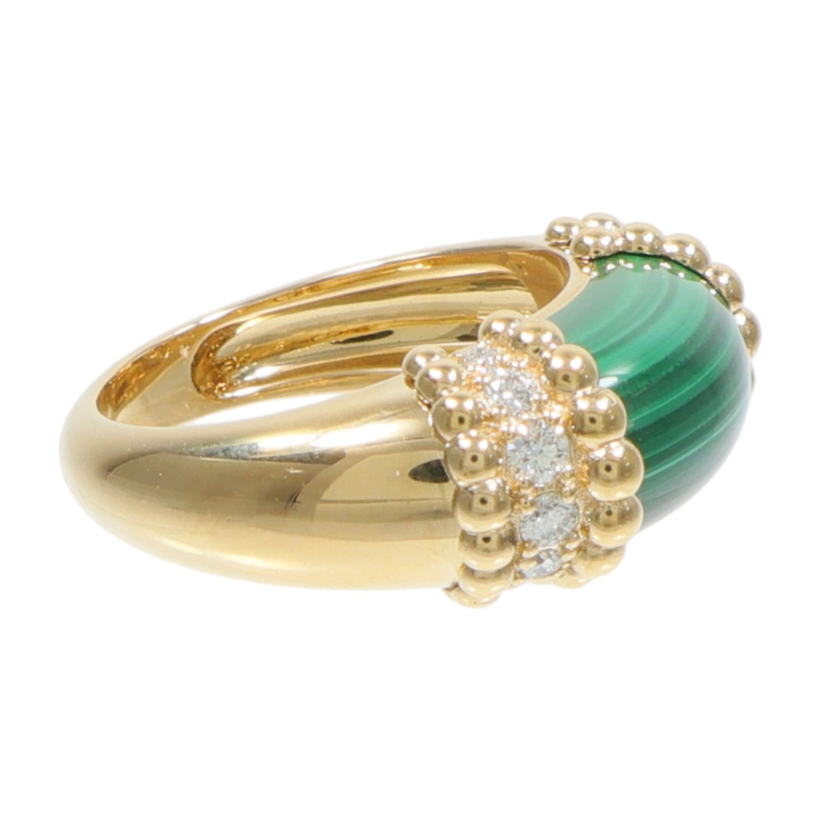 Van Cleef & Arpels 18K黃金Perlee Couleurs孔雀石/鑽石戒指