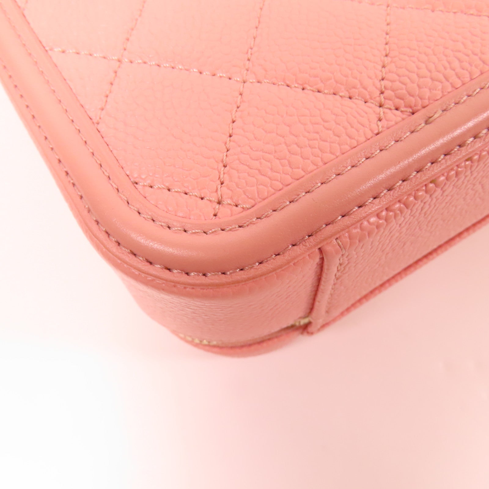 CHANEL CC GHW Vanity Case 2Way Shoulder Hand Bag Calfskin Leather Pink