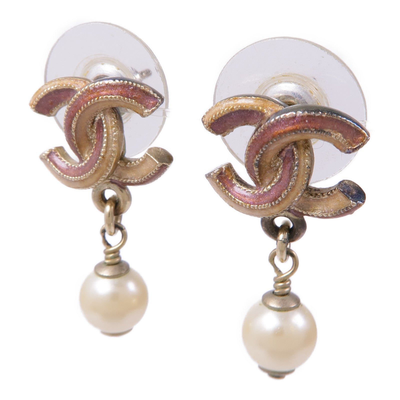 CHANEL CC Earrings Accessories PVC Metal Gold White
