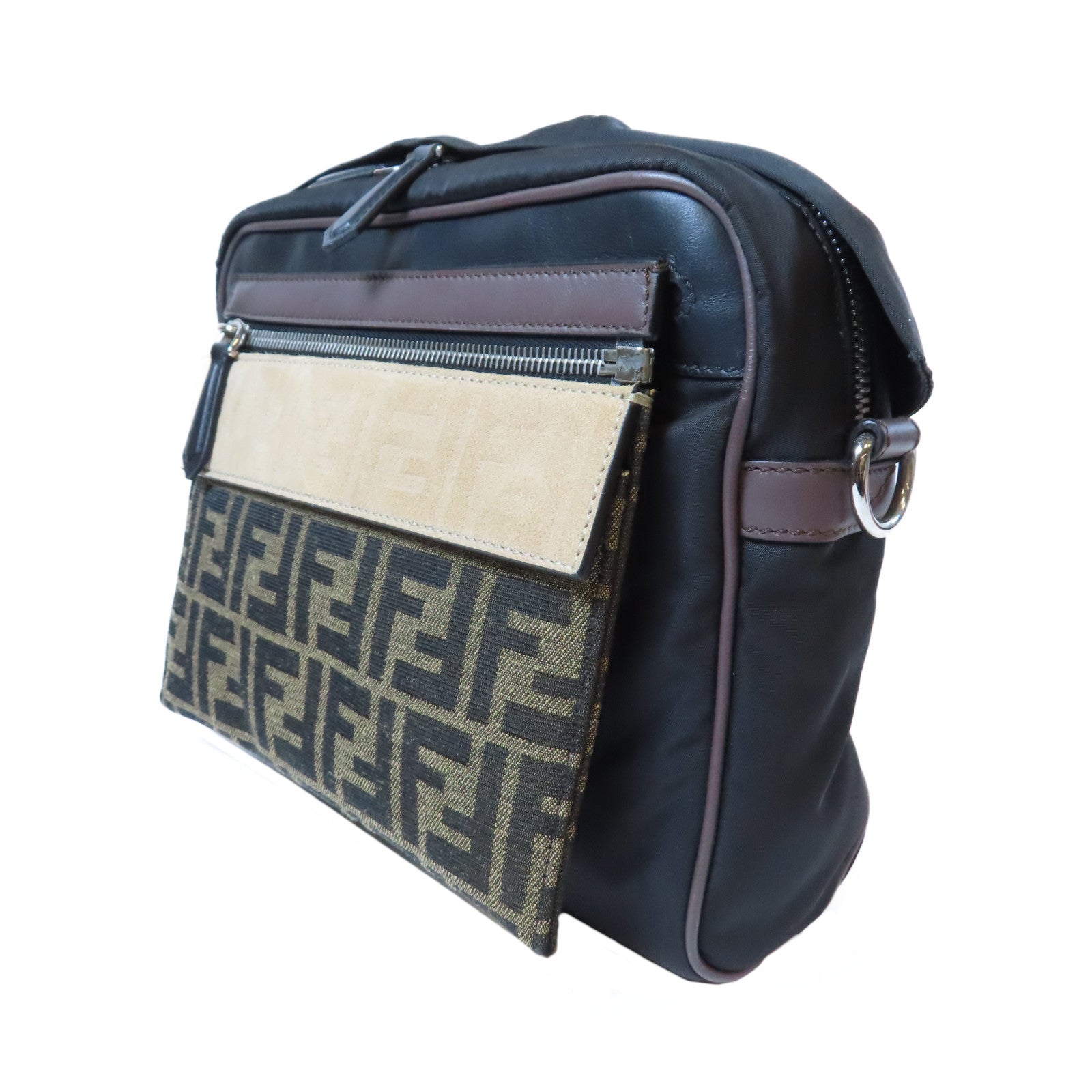 FENDI 【激減優惠】尼龍Shoulder Bag銀扣肩背袋啡色