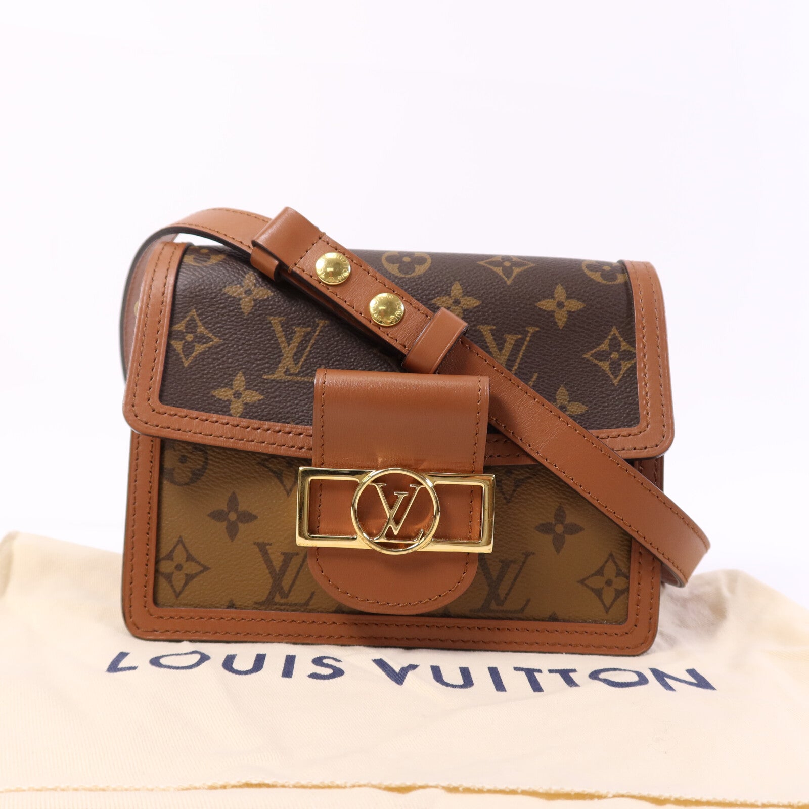 LOUIS VUITTON 【激減優惠】Monogram Reverse Mini Dauphine金扣肩背袋
