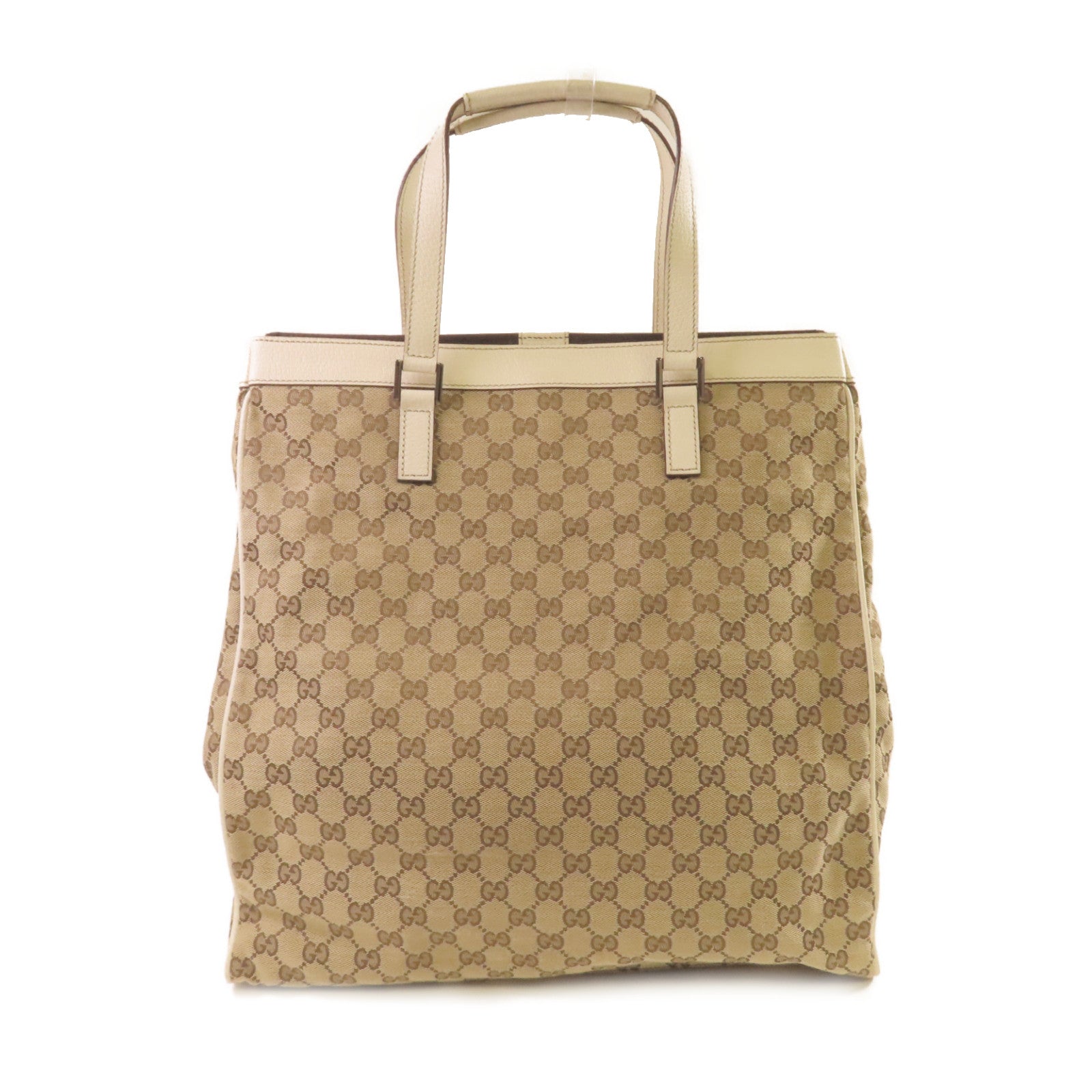 GUCCI GG帆布Tote Bag銀扣手挽袋啡色/米白色