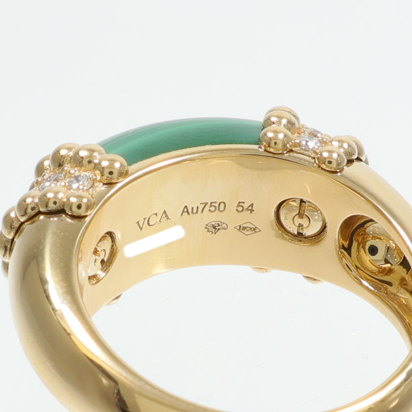Van Cleef & Arpels 18K黃金Perlee Couleurs孔雀石/鑽石戒指