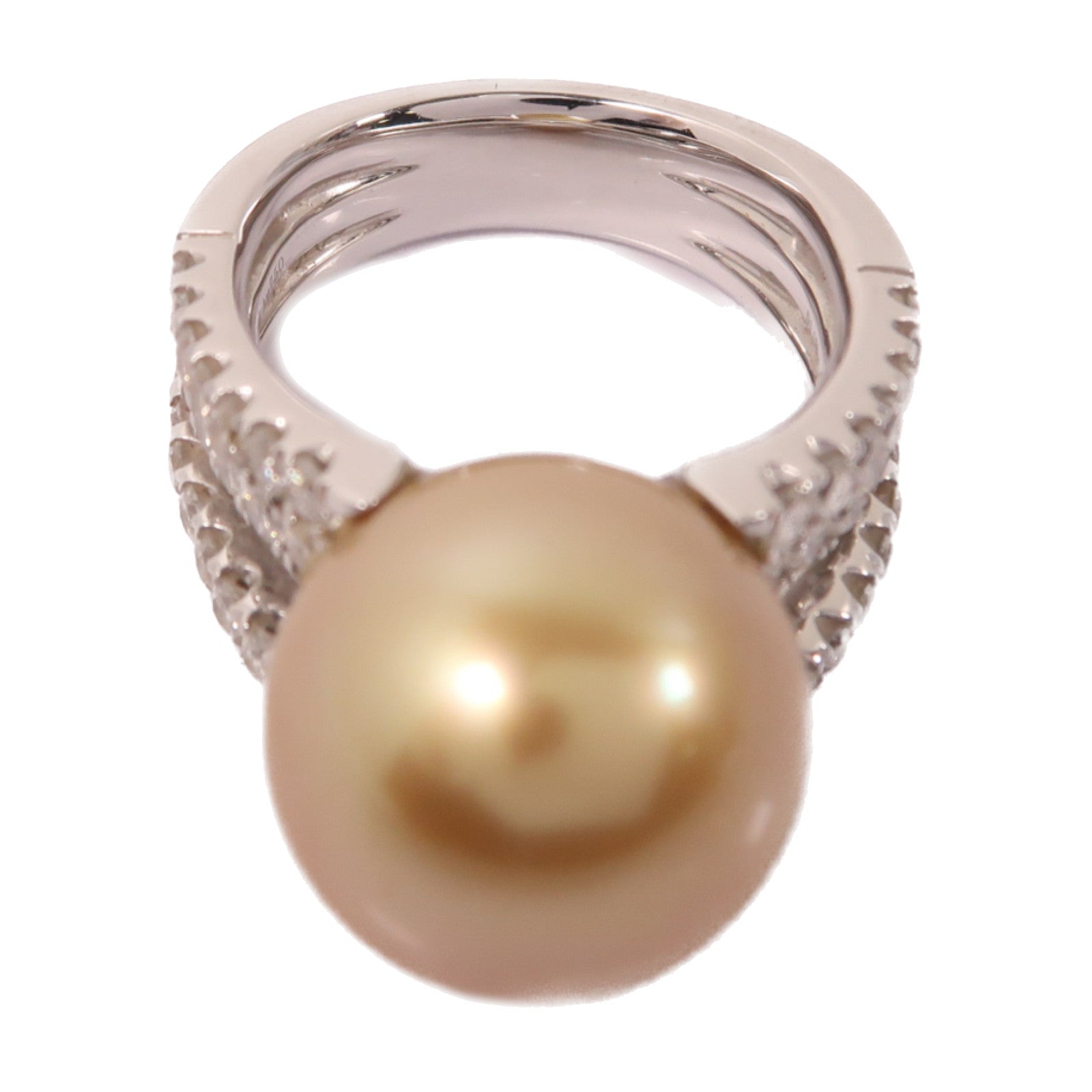 JEWELRY 18K白金Pearl Ring15.24ct珍珠/1.120ct鑽石戒指US#6.75