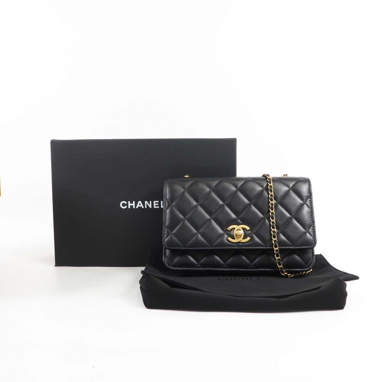 CHANEL 羊皮皮革WOC金扣鏈帶肩背袋