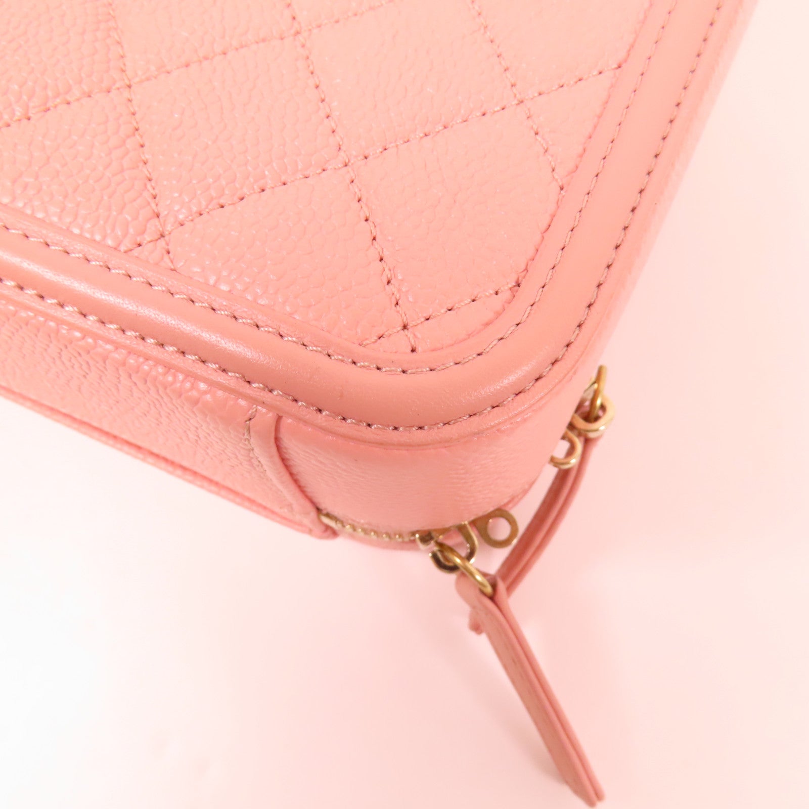 CHANEL CC GHW Vanity Case 2Way Shoulder Hand Bag Calfskin Leather Pink
