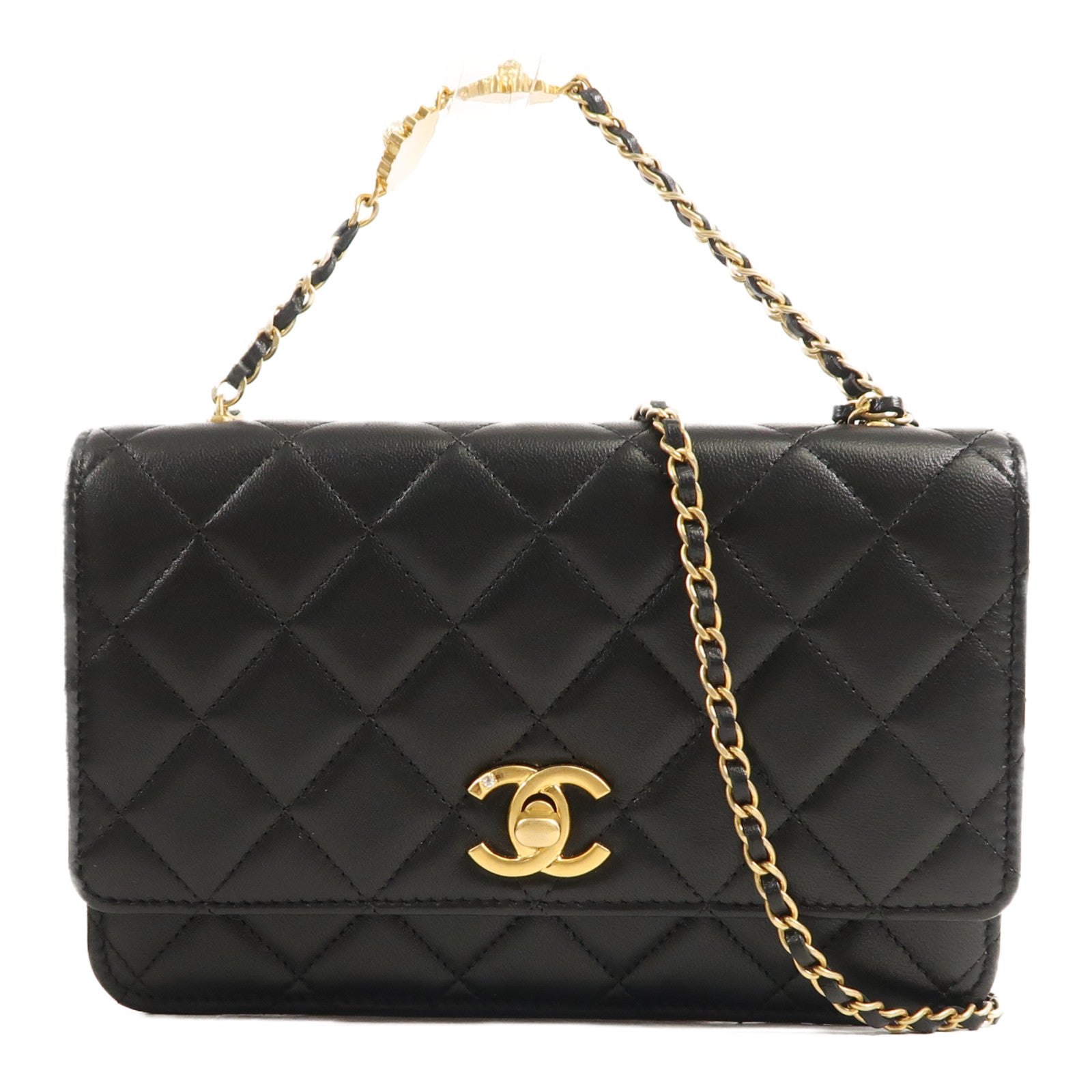 CHANEL 羊皮皮革WOC金扣鏈帶肩背袋