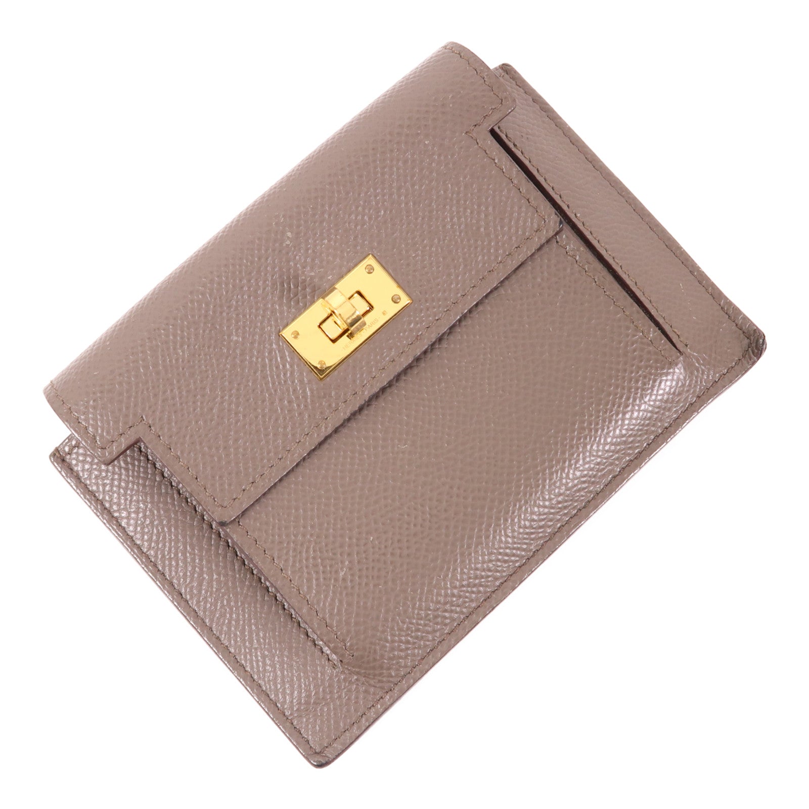 HERMES Epsom皮革Kelly Pocket金扣錢包Etain