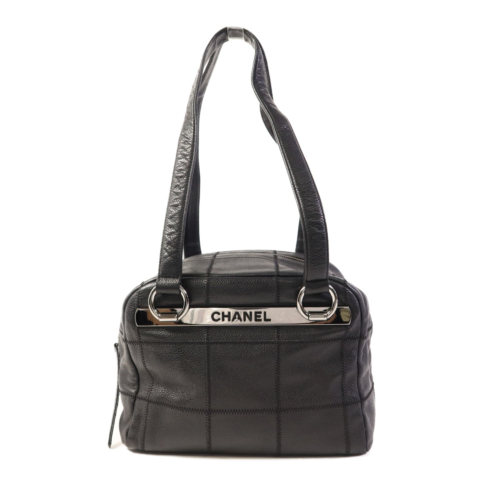 CHANEL 牛皮皮革Shoulder Bag銀扣肩背袋