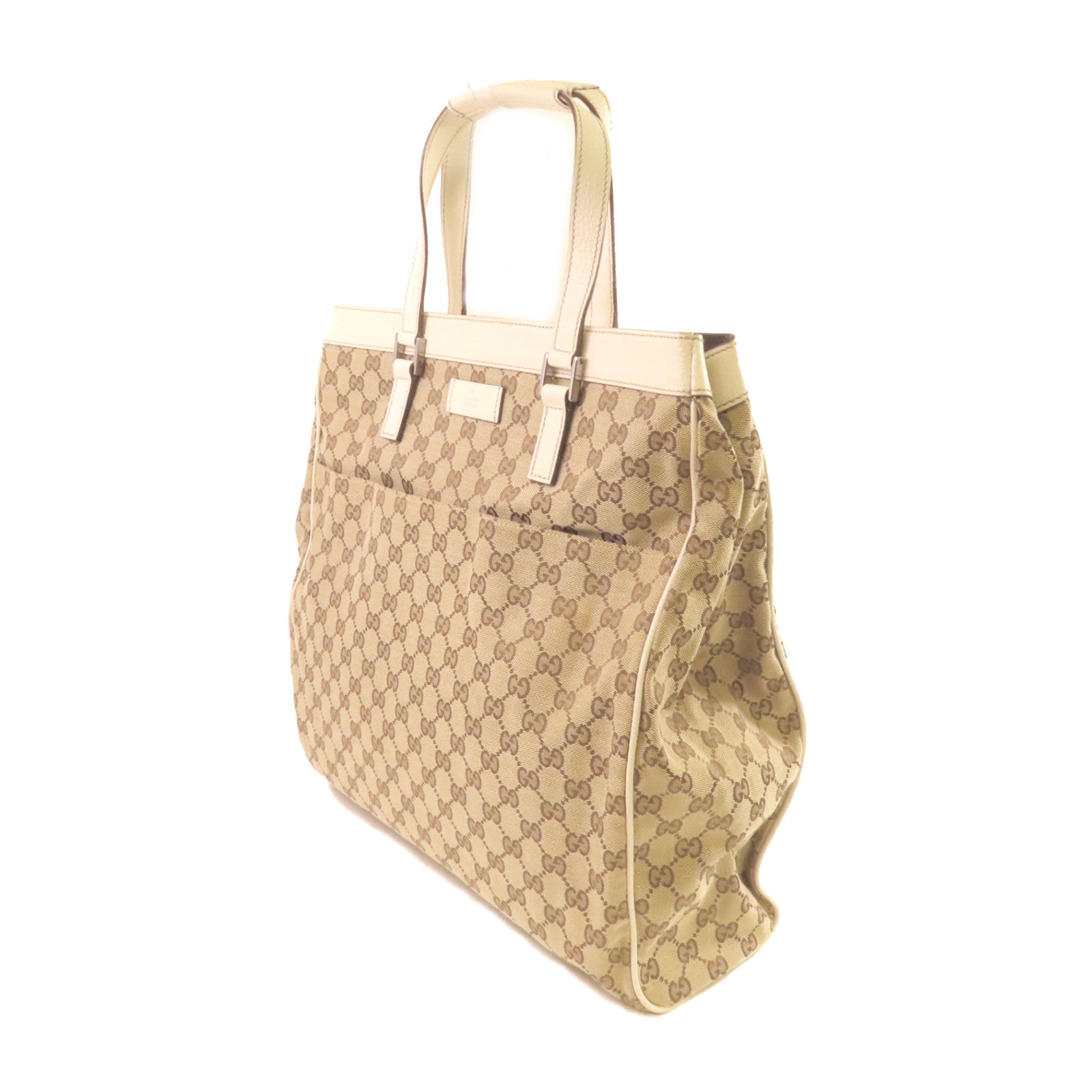 GUCCI GG帆布Tote Bag銀扣手挽袋啡色/米白色