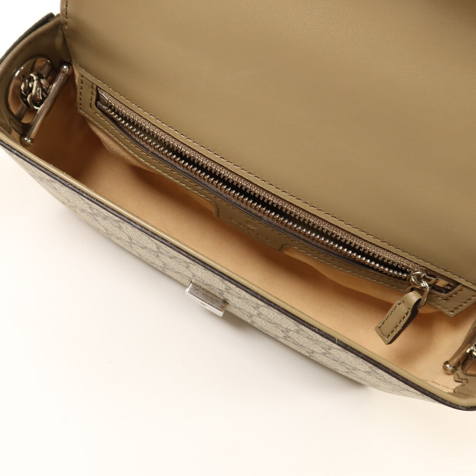 GUCCI 塗層帆布Petit GG Mini Bag銀扣鏈帶手挽肩背兩用袋