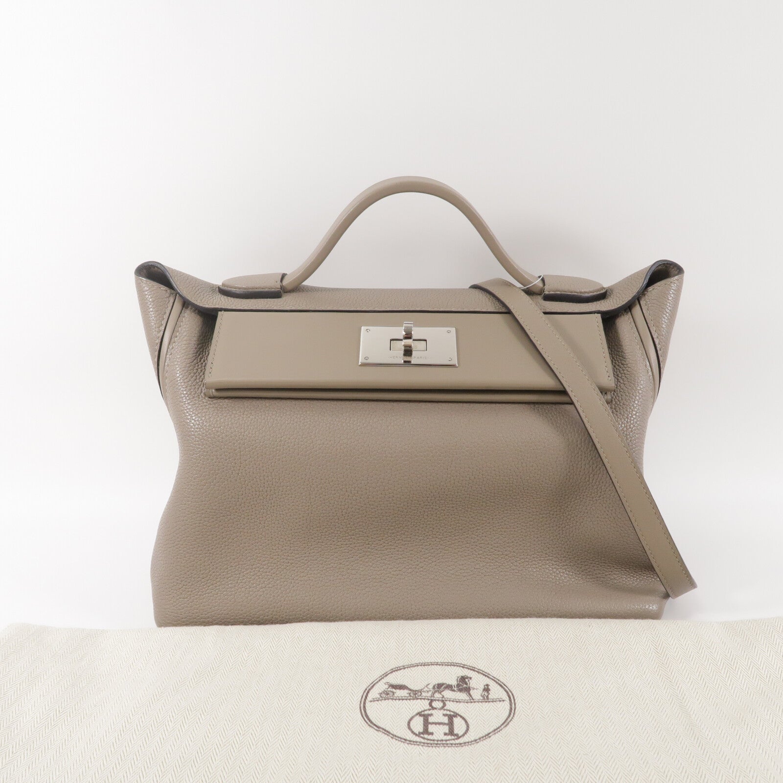 HERMES Togo皮革/Swift皮革24/24 29cm手挽肩背兩用袋Gris Asphalte