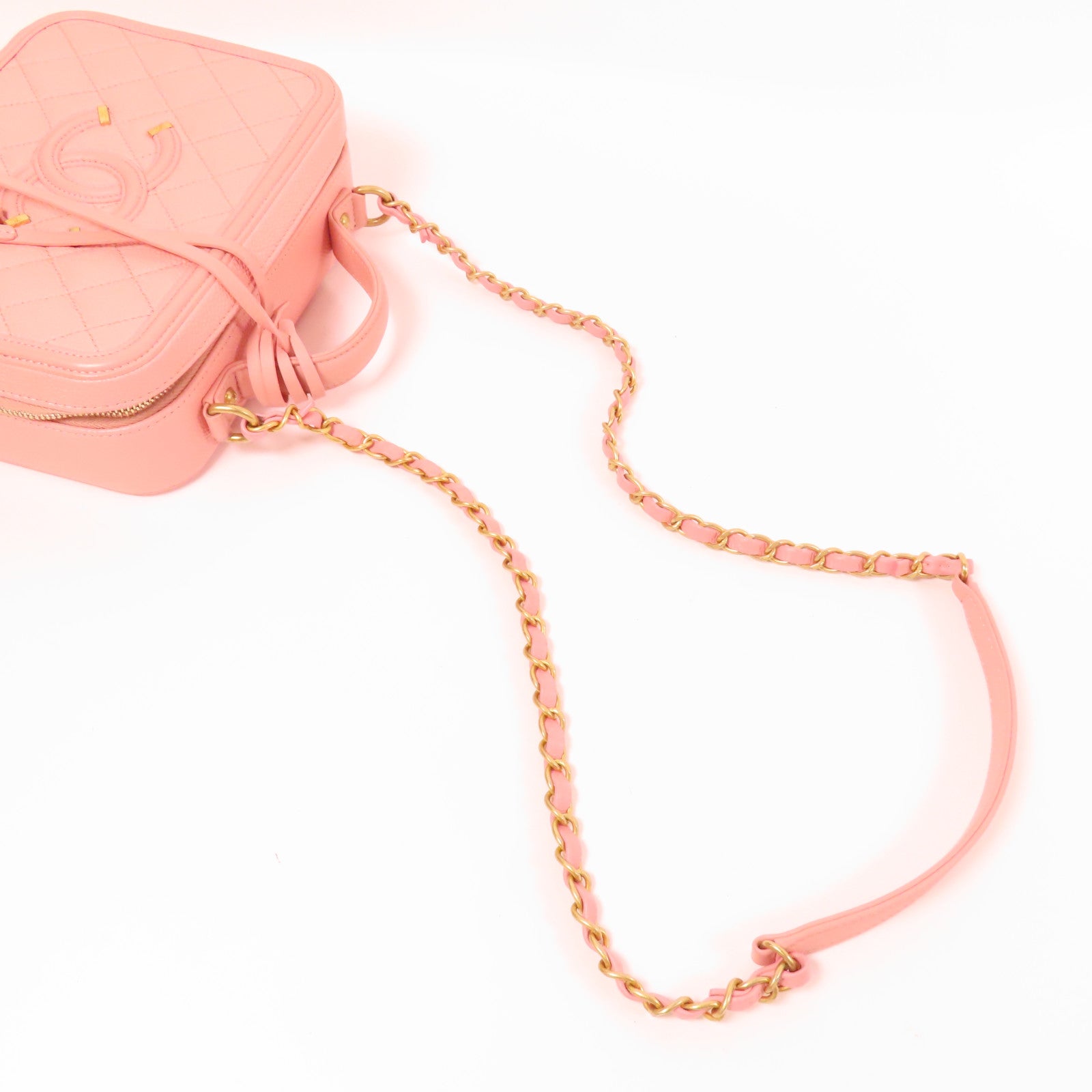 CHANEL CC GHW Vanity Case 2Way Shoulder Hand Bag Calfskin Leather Pink
