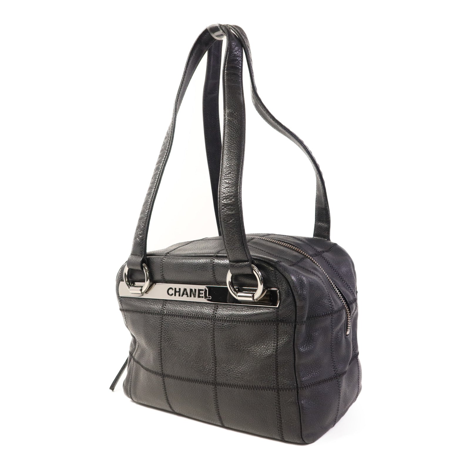 CHANEL 牛皮皮革Shoulder Bag銀扣肩背袋
