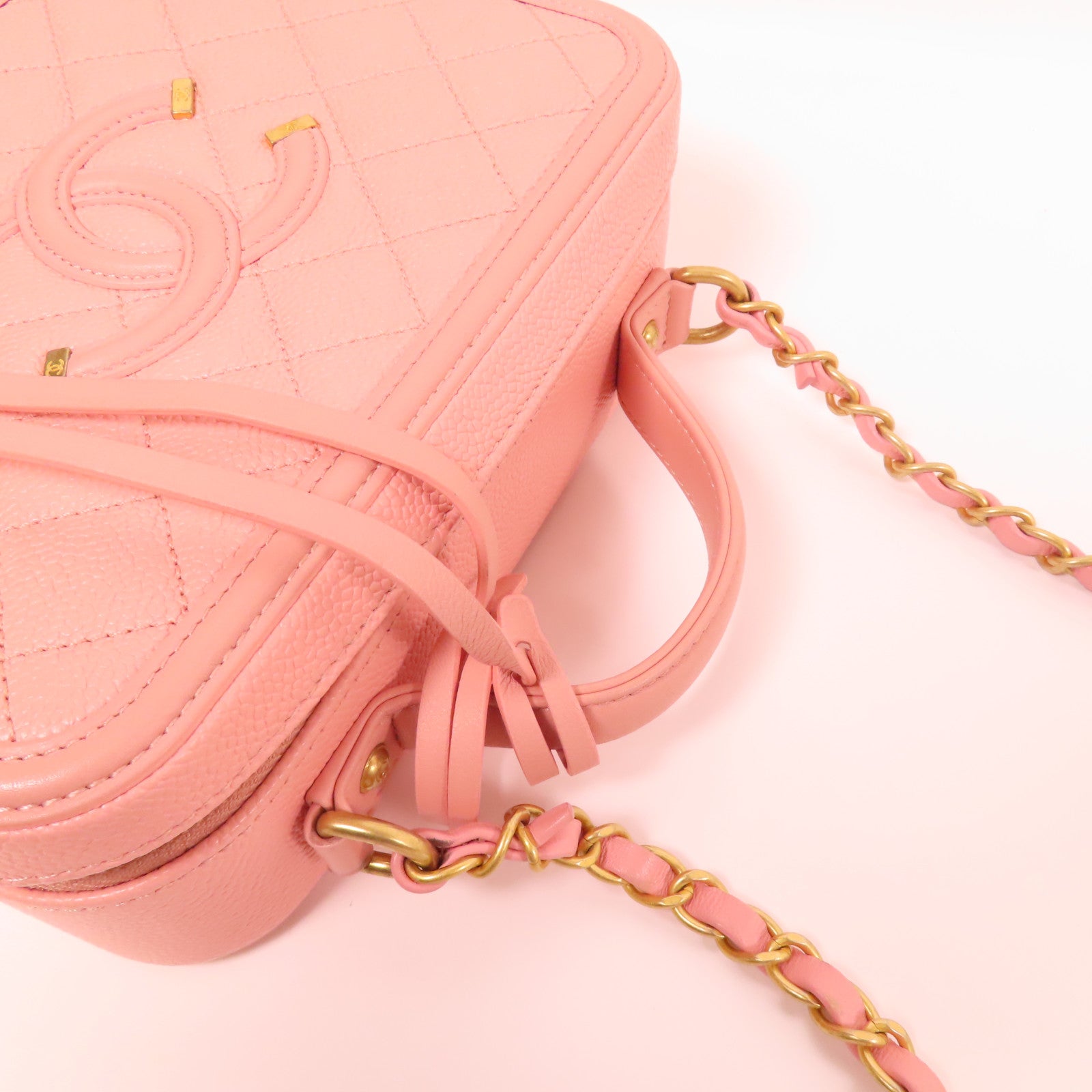 CHANEL CC GHW Vanity Case 2Way Shoulder Hand Bag Calfskin Leather Pink