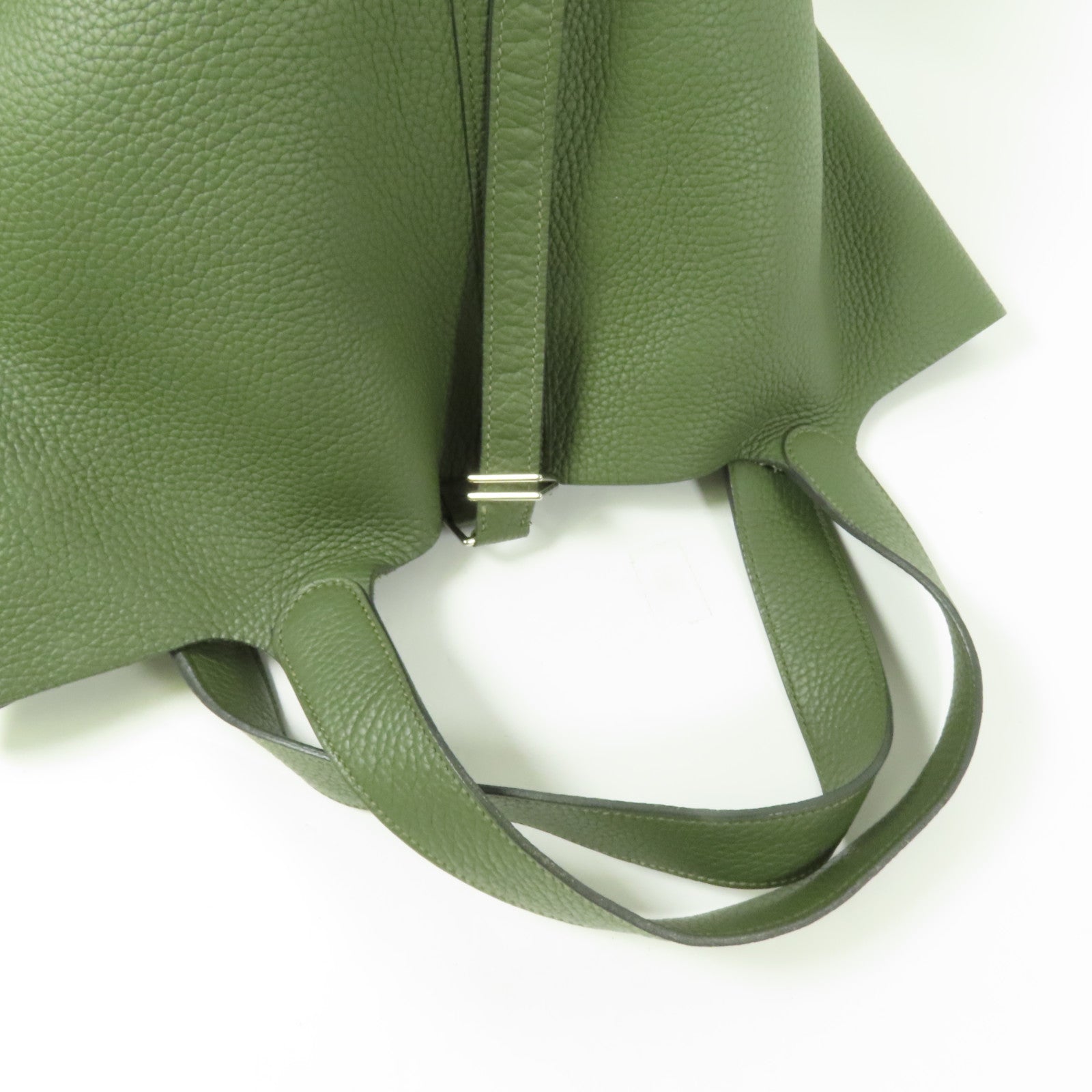 HERMES Clemence皮革Picotin GM銀扣手挽袋Olive Green