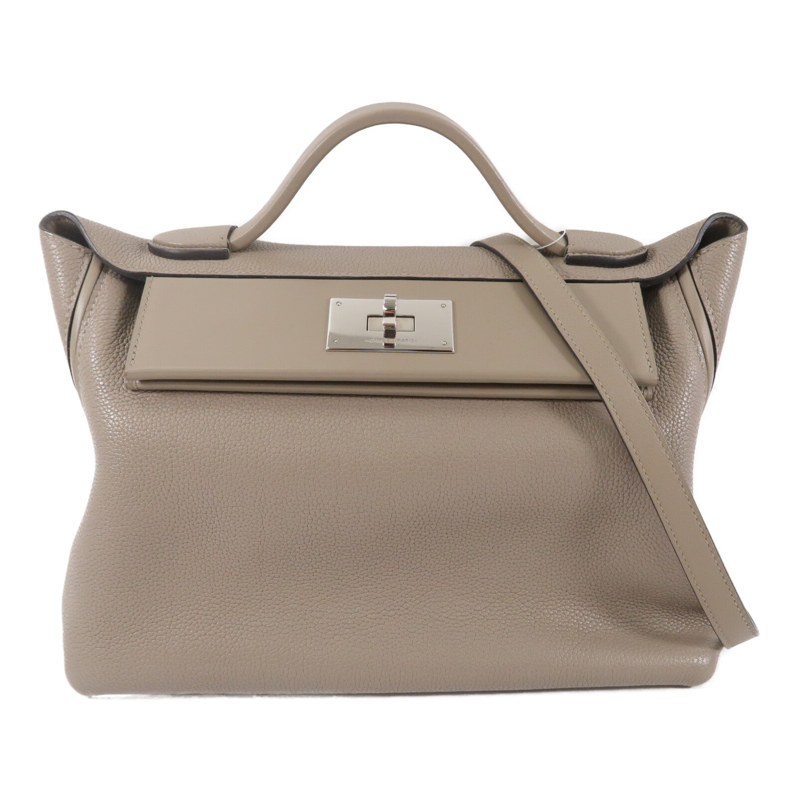 HERMES Togo皮革/Swift皮革24/24 29cm手挽肩背兩用袋Gris Asphalte