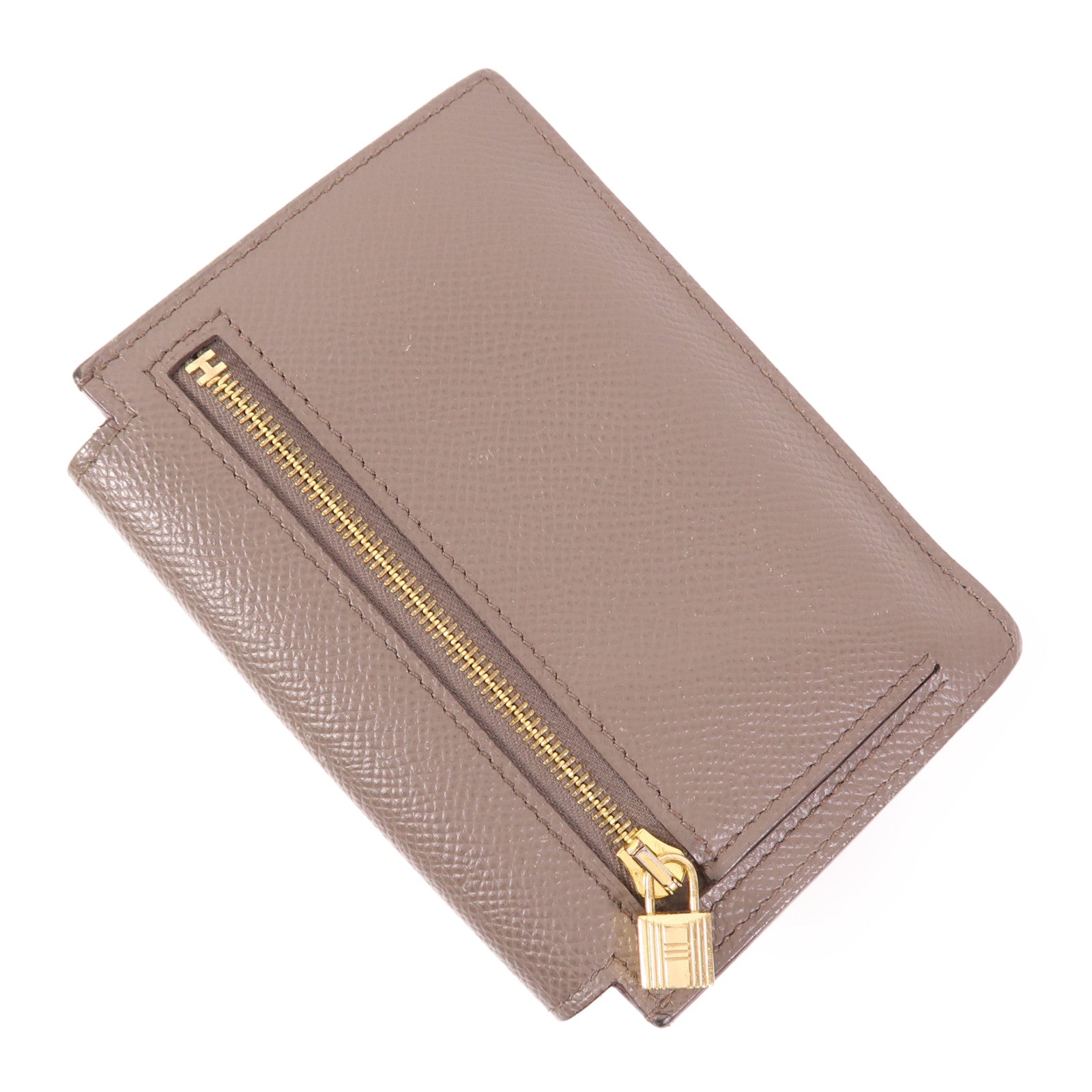 HERMES Epsom皮革Kelly Pocket金扣錢包Etain