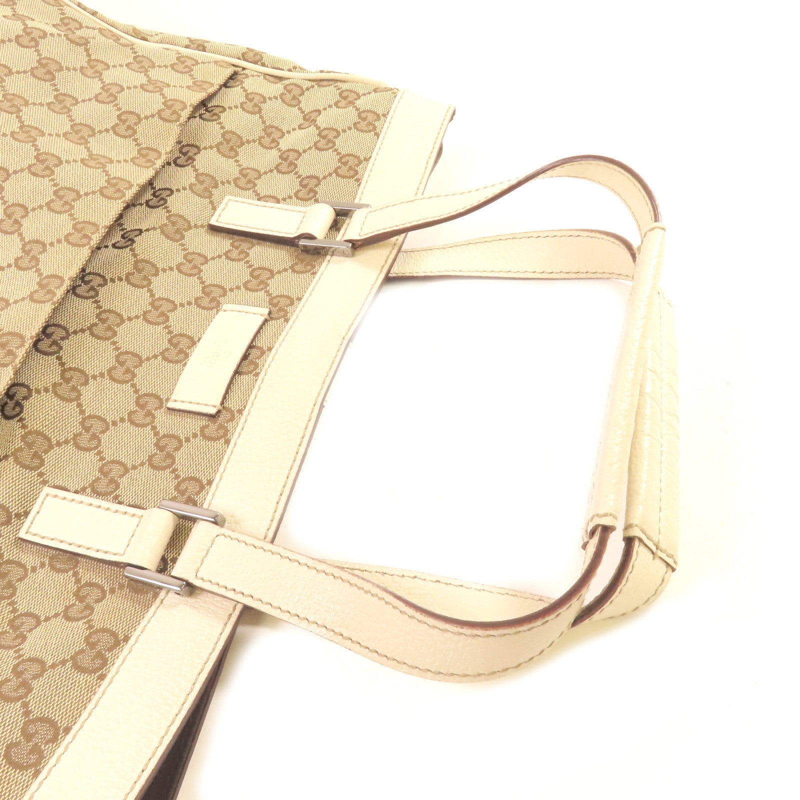 GUCCI GG帆布Tote Bag銀扣手挽袋啡色/米白色