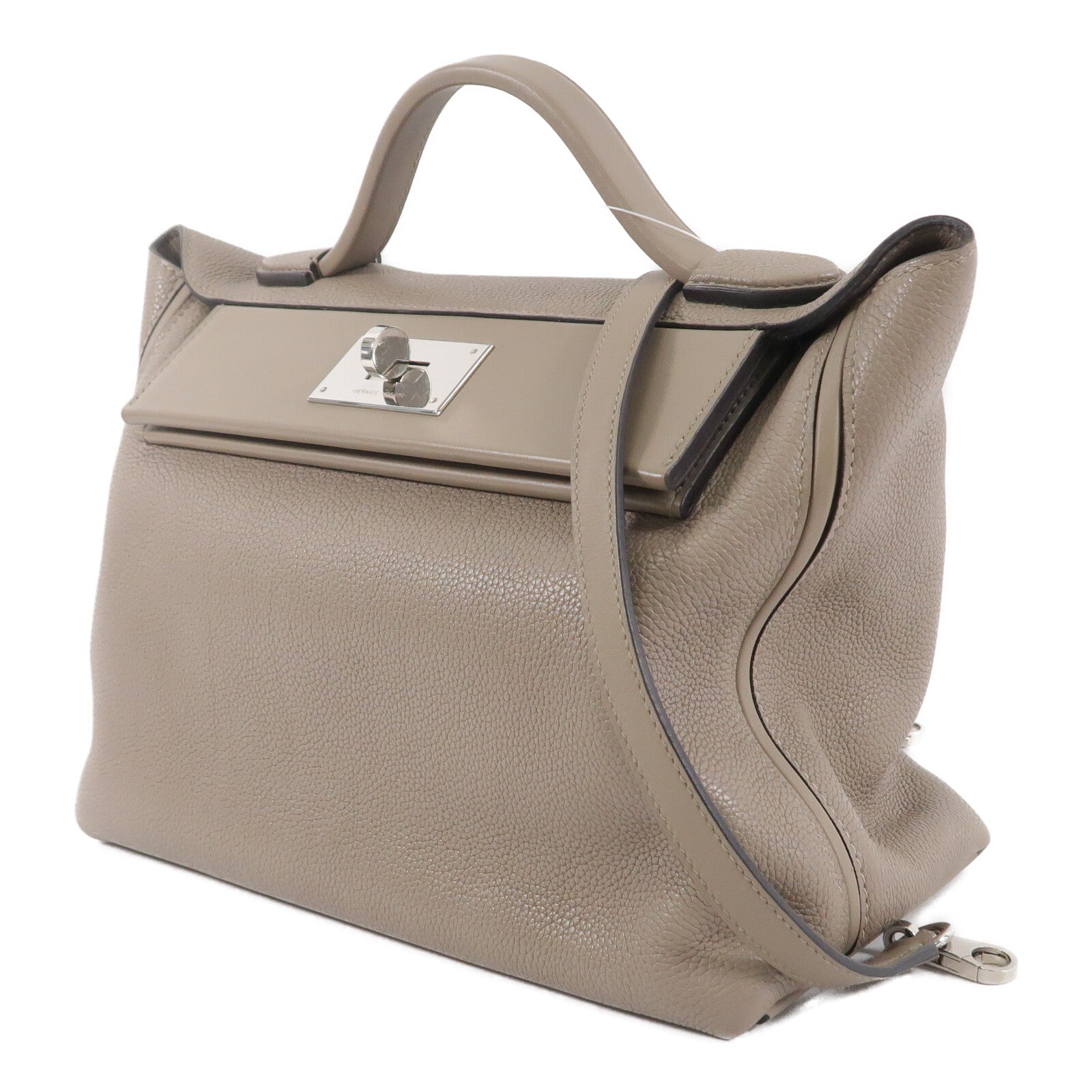 HERMES Togo皮革/Swift皮革24/24 29cm手挽肩背兩用袋Gris Asphalte