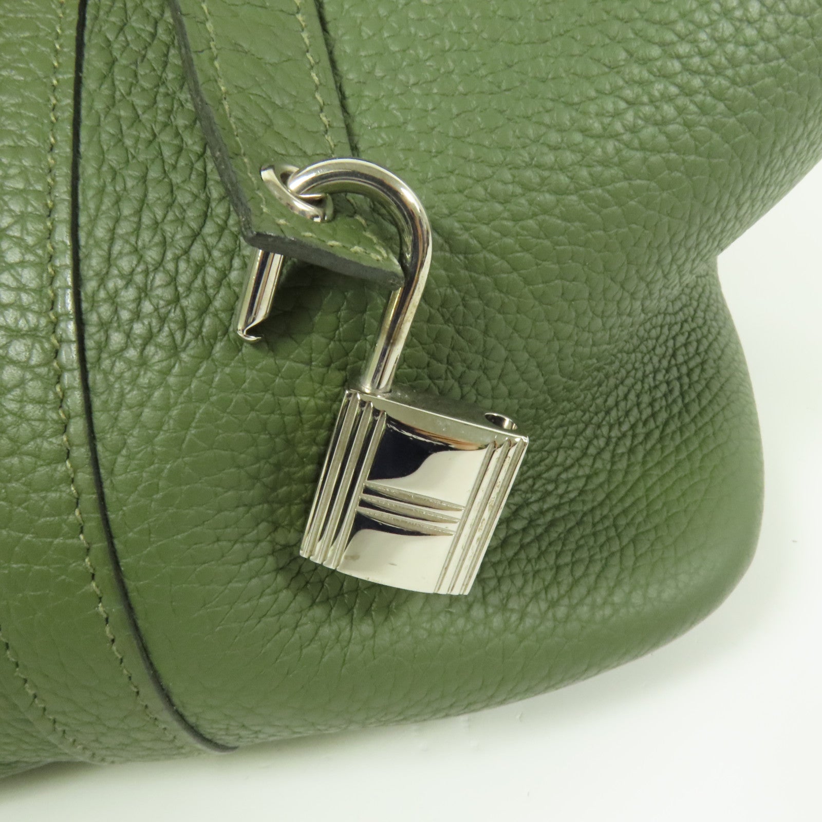 HERMES Clemence皮革Picotin GM銀扣手挽袋Olive Green