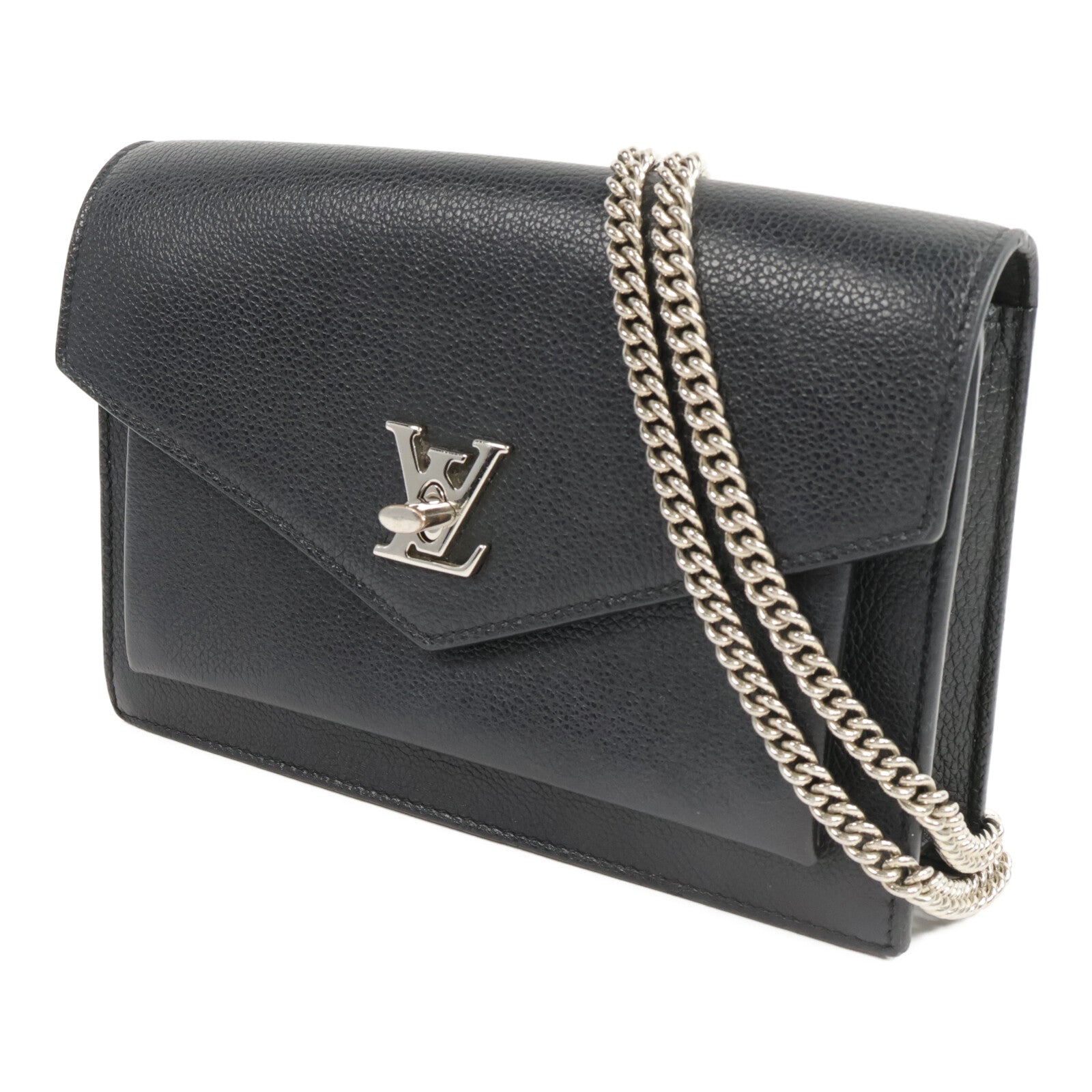 LOUIS VUITTON 牛皮皮革Mylockme Chain Pochette銀扣鏈帶肩背袋