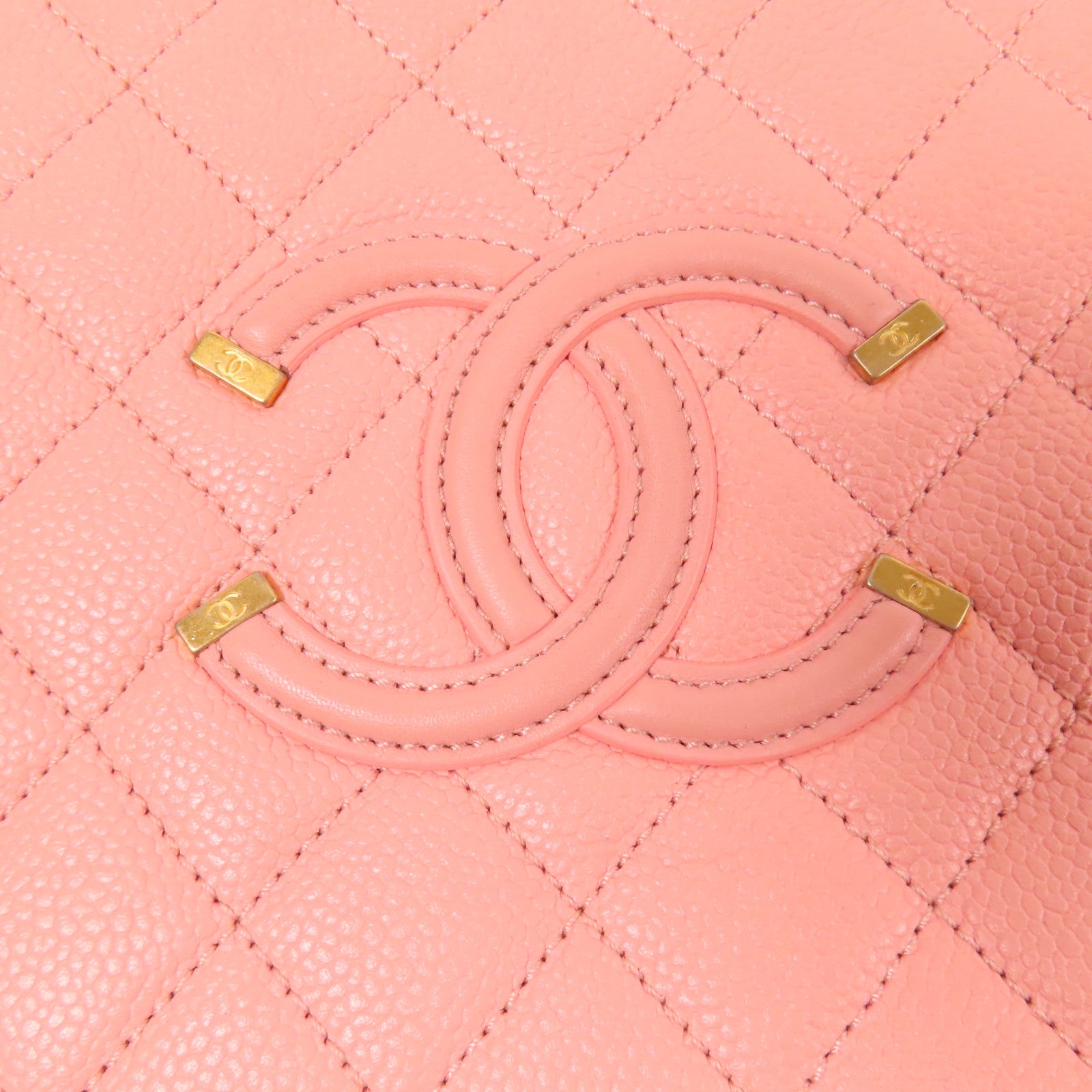 CHANEL CC GHW Vanity Case 2Way Shoulder Hand Bag Calfskin Leather Pink