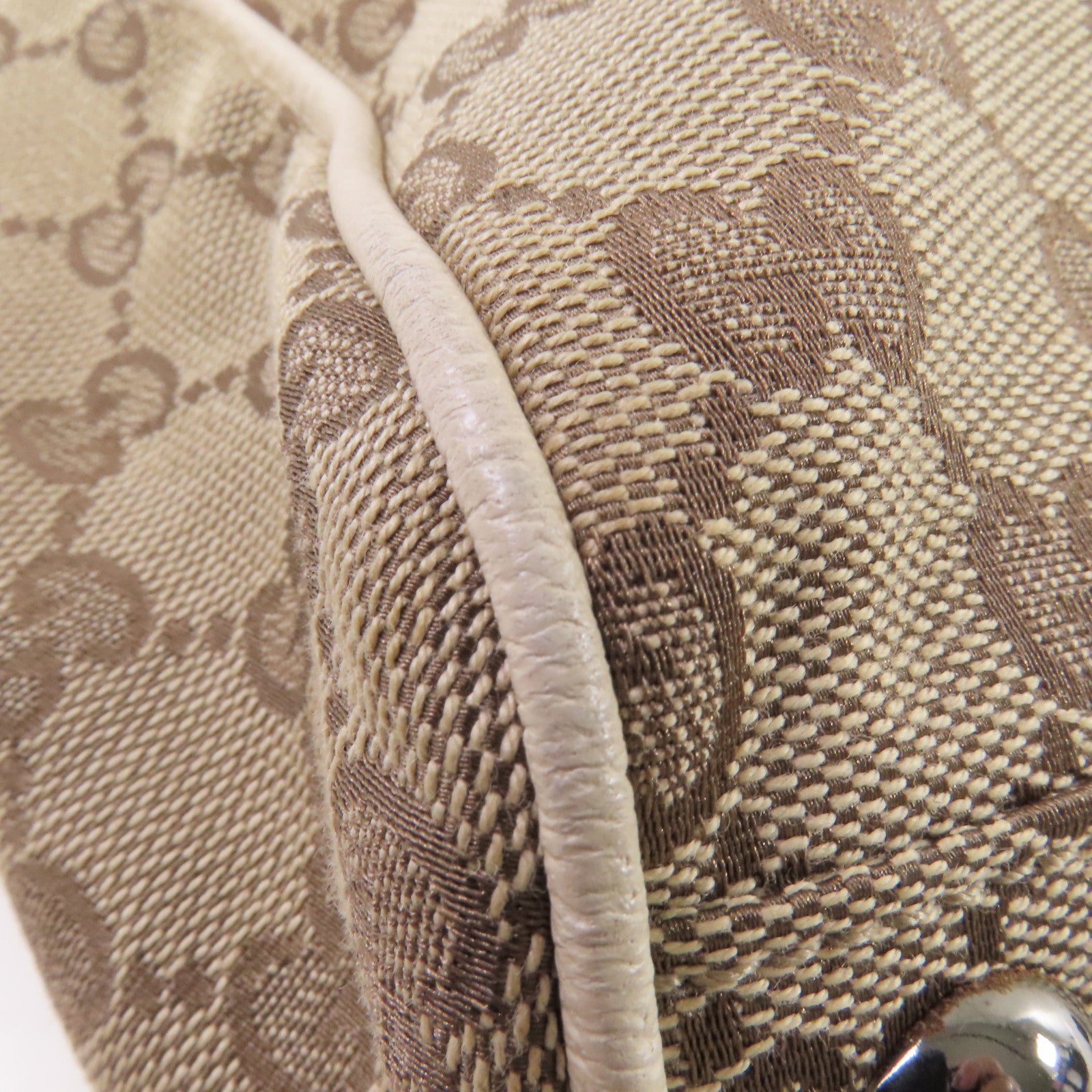 GUCCI GG帆布Tote Bag銀扣手挽袋啡色/米白色