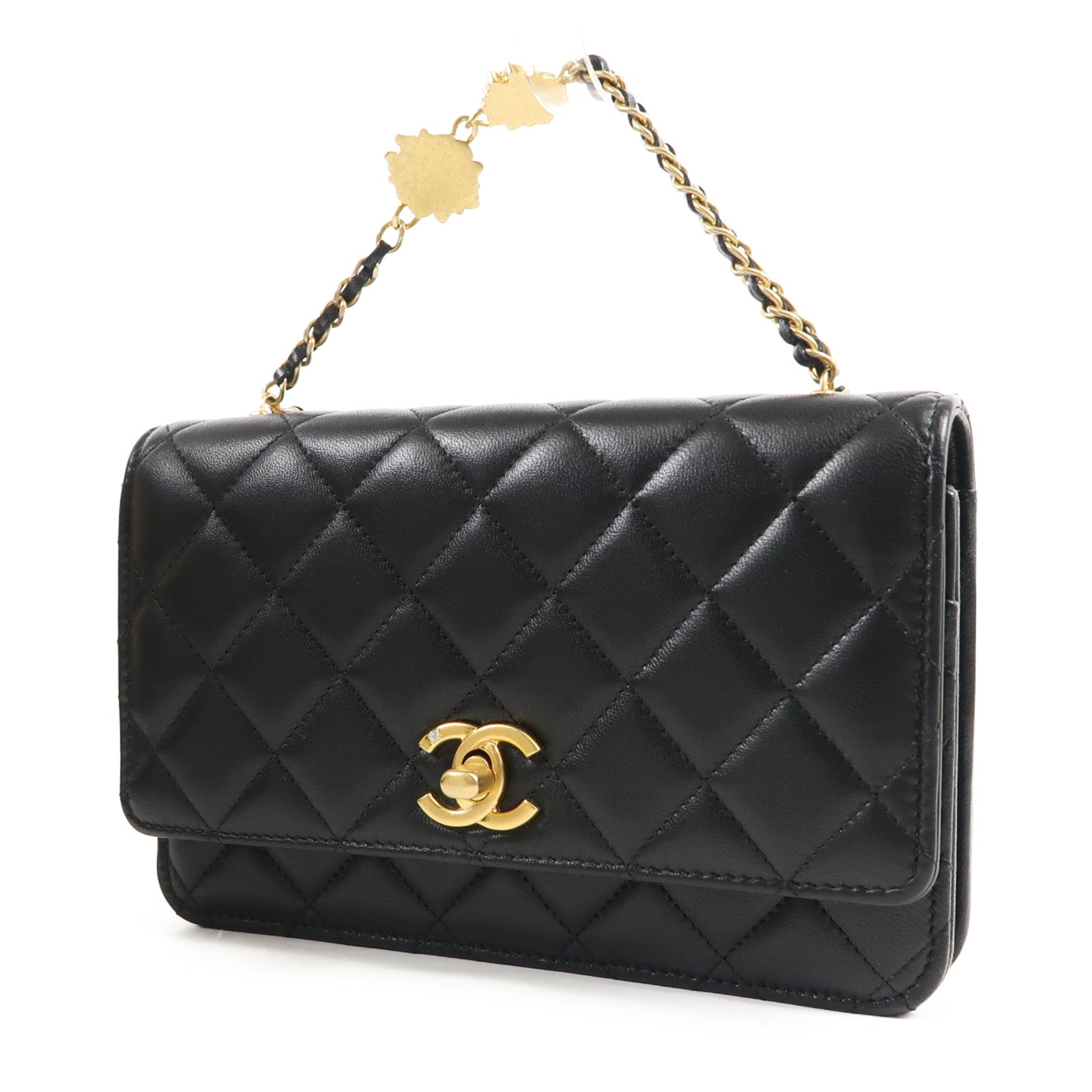 CHANEL 羊皮皮革WOC金扣鏈帶肩背袋