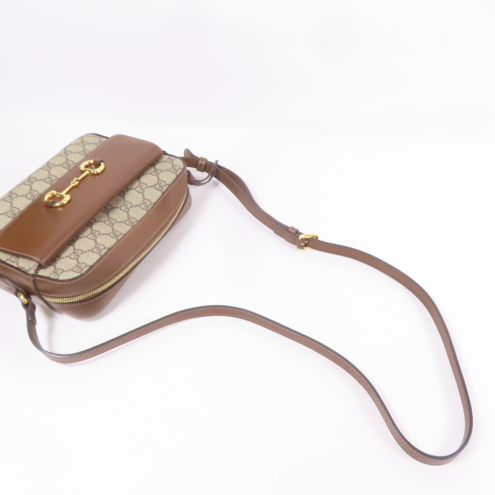 GUCCI 塗層帆布Horsebit 1955 Small Camera Bag金扣肩背袋
