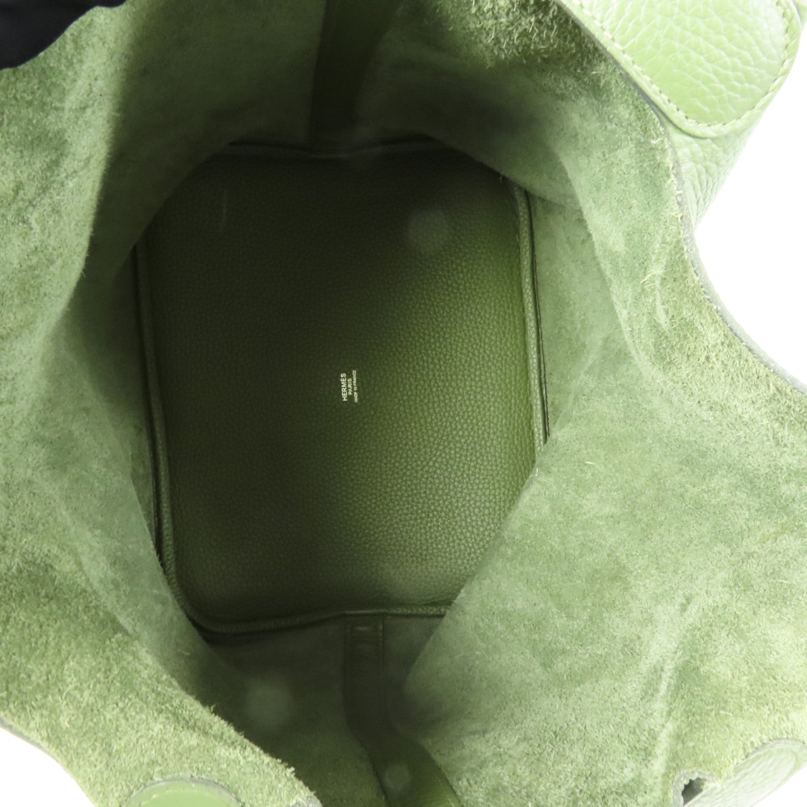 HERMES Clemence皮革Picotin GM銀扣手挽袋Olive Green