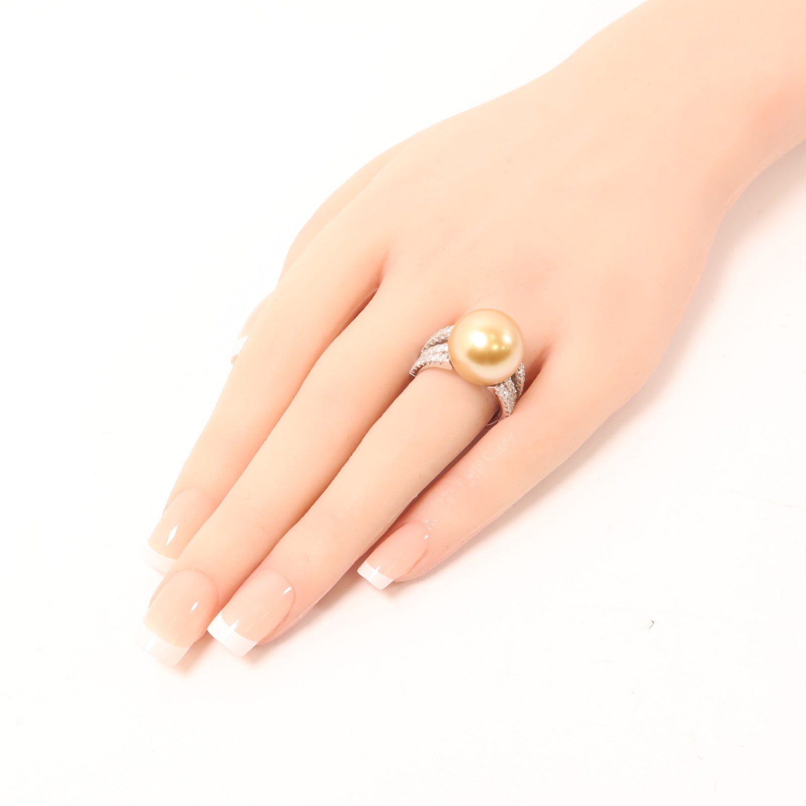 JEWELRY 18K白金Pearl Ring15.24ct珍珠/1.120ct鑽石戒指US#6.75