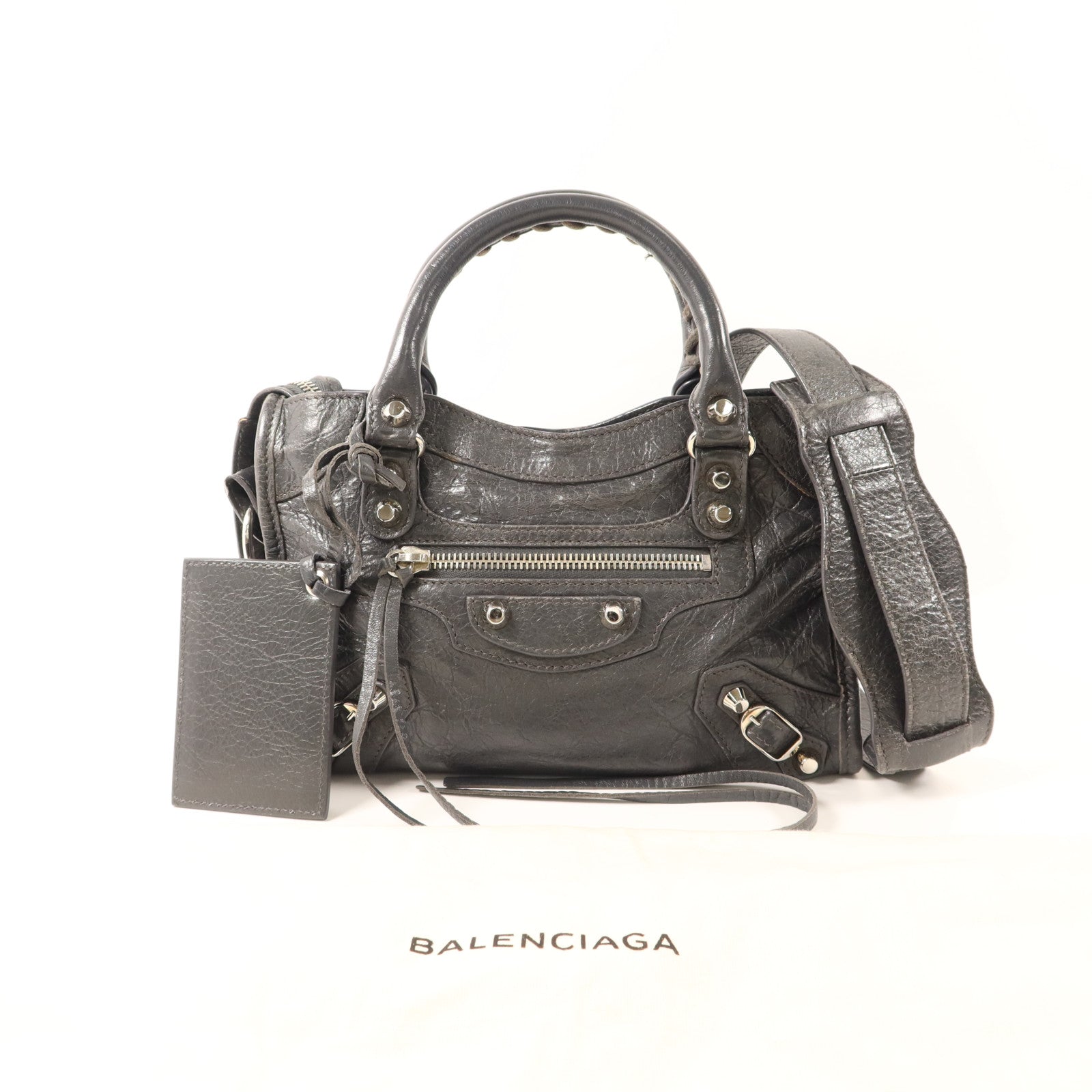 BALENCIAGA 羊皮皮革Mini City銀扣手挽肩背兩用袋