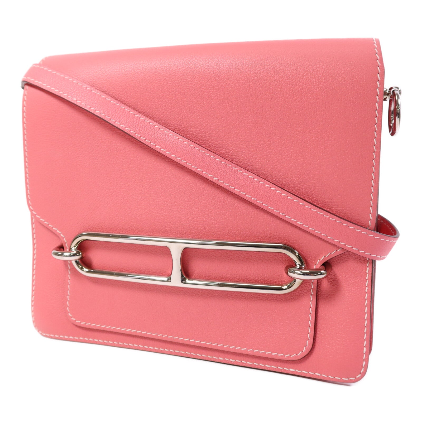 HERMES Evercolor皮革Roulis 23銀扣肩背袋Rose Azalee