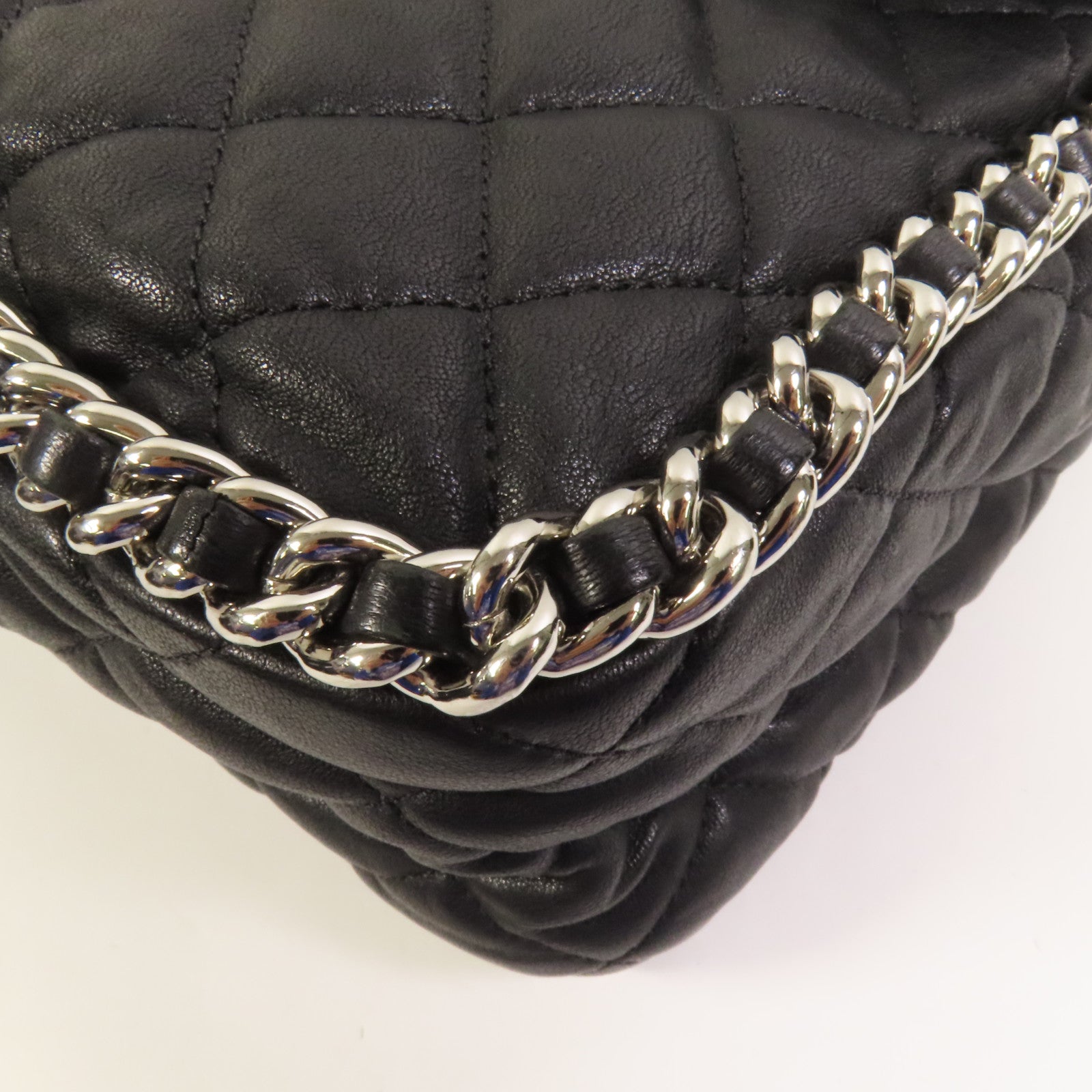 CHANEL 牛皮皮革Chain Shoulder銀扣鏈帶肩背袋