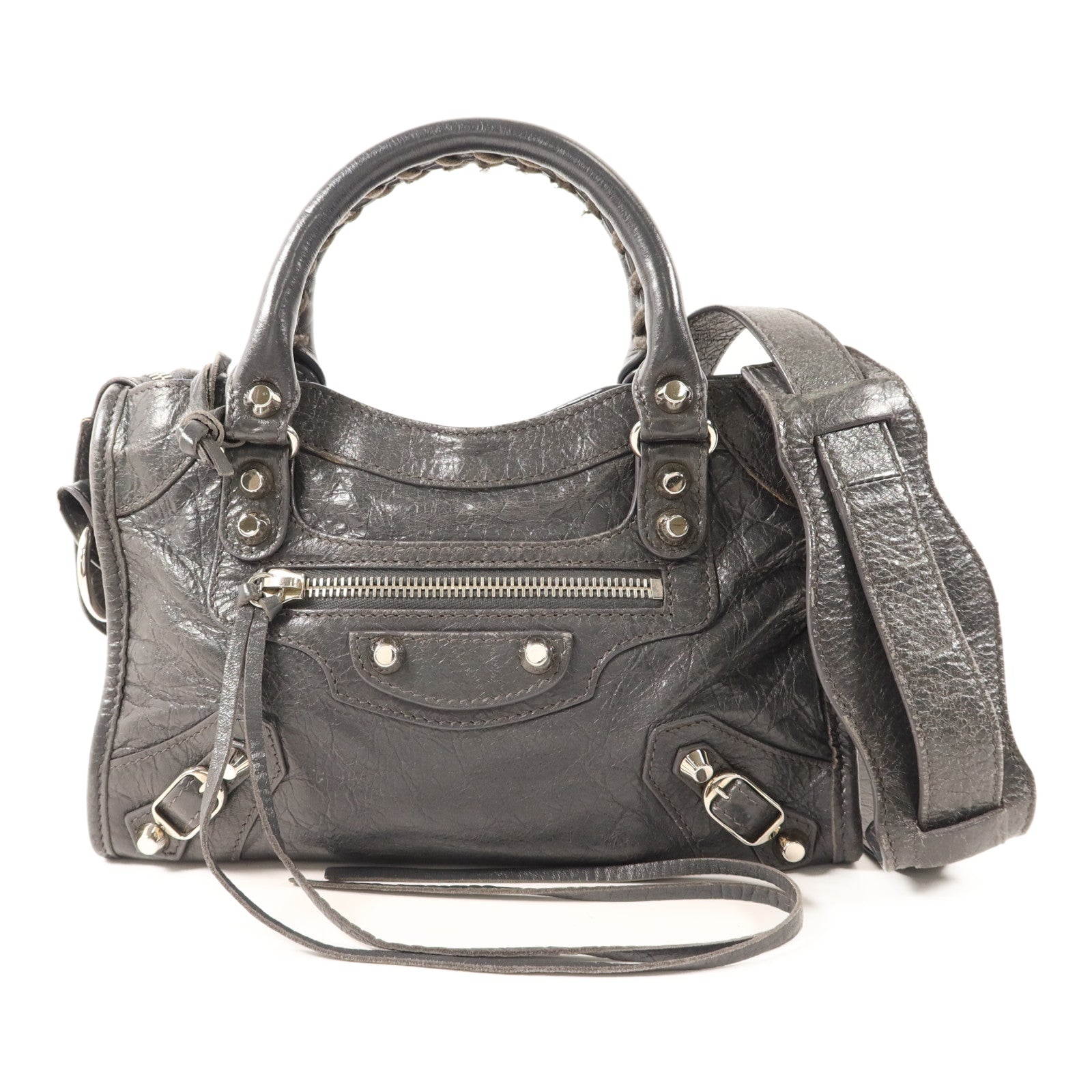 BALENCIAGA 羊皮皮革Mini City銀扣手挽肩背兩用袋