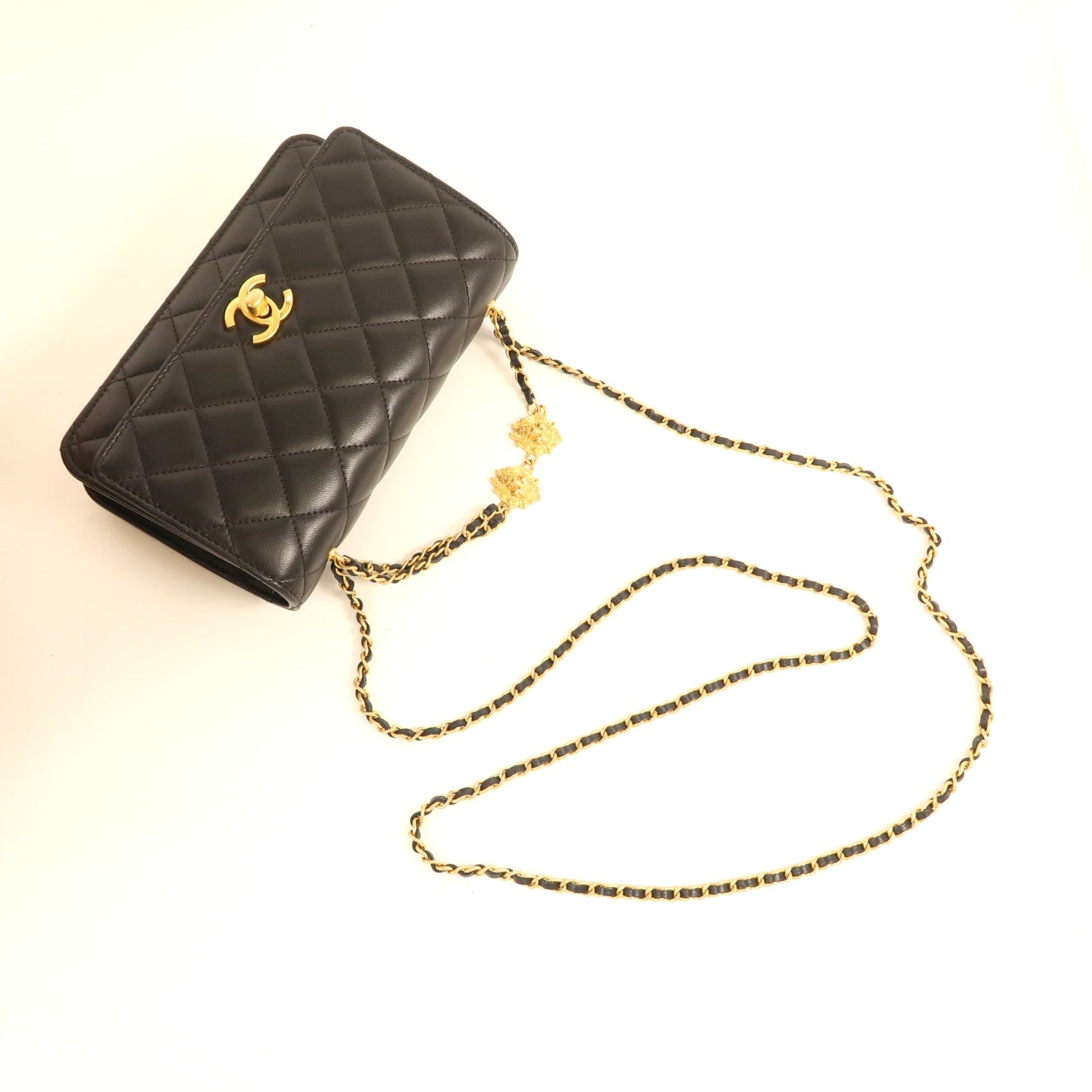 CHANEL 羊皮皮革WOC金扣鏈帶肩背袋