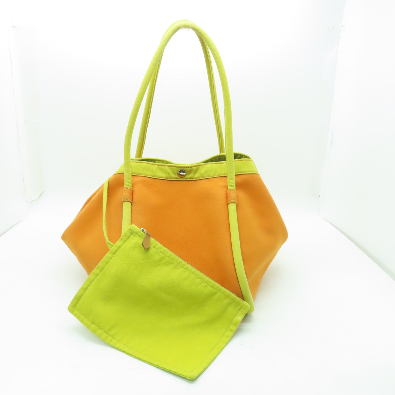 HERMES **【清倉大減價】帆布Lindy Beach Bag銀扣肩背袋橙色/黃色