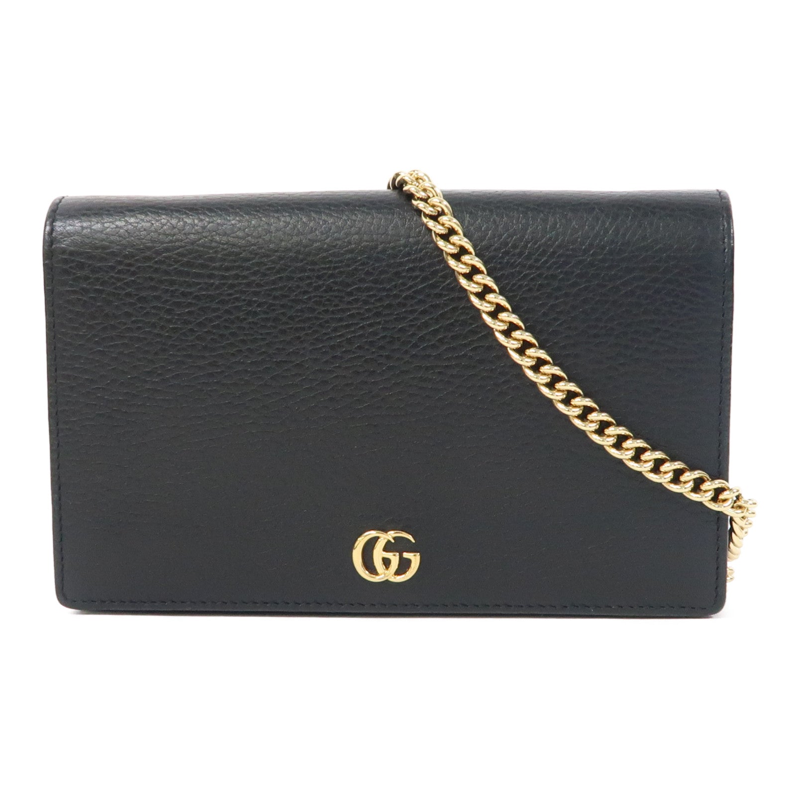 GUCCI 牛皮皮革GG Marmont WOC金扣鏈帶肩背袋黑色
